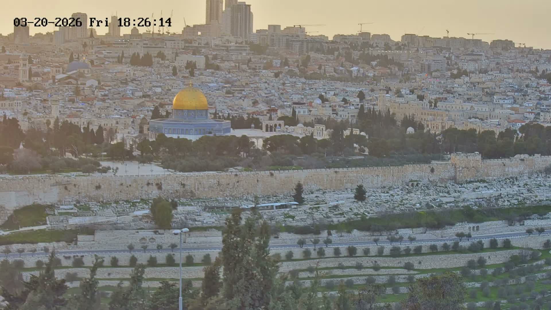 East & West Quds (East & West Jerusalem) &Temple Mount Panaroma Skyline View from Mount of Olives Live Cam - At-Tur, East Quds (East Jerusalem), Palestine