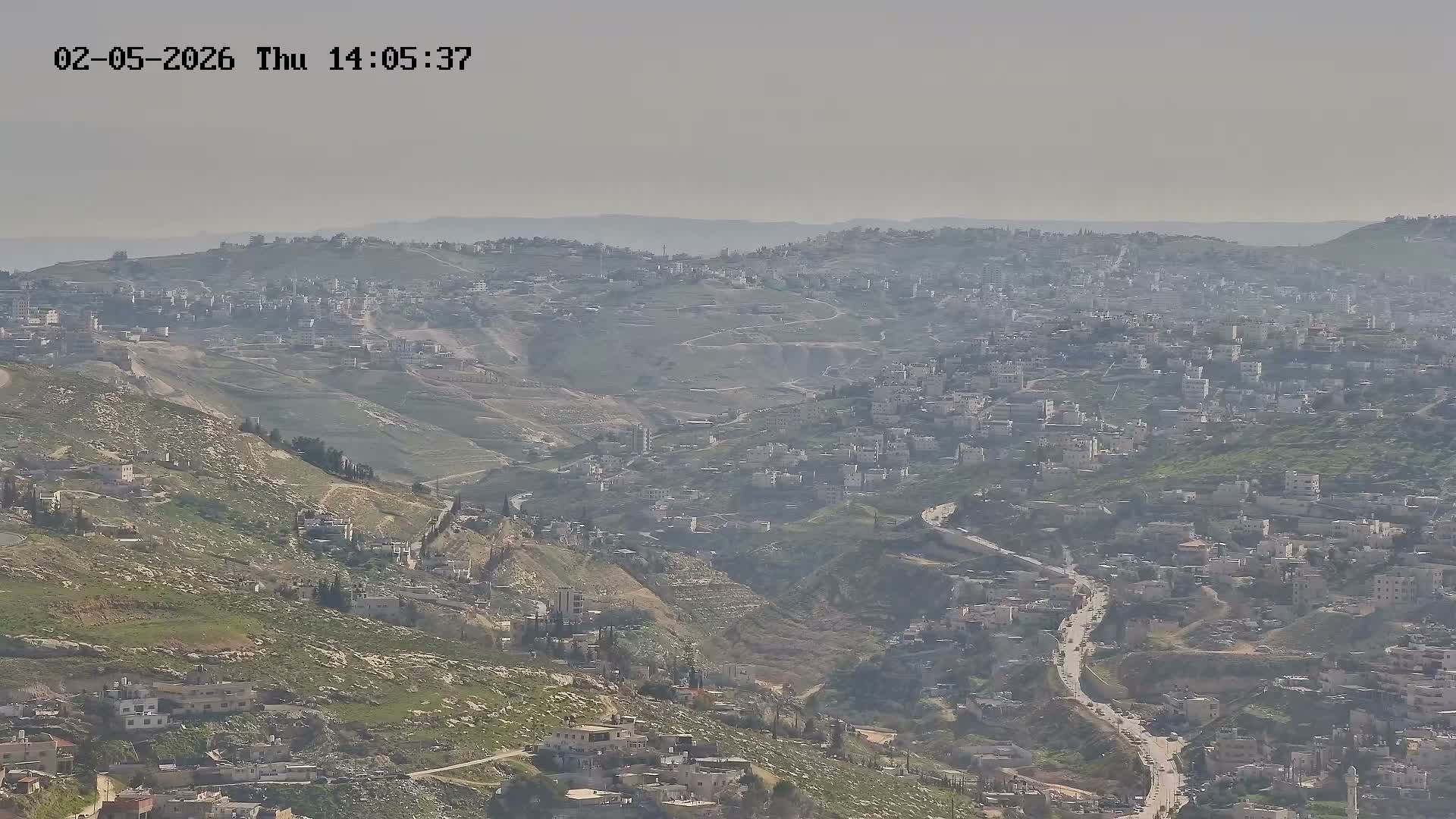 East Quds (Abu Dis/Jabel Mukaber/AlSawahira-AlGharbiyya/Sawahera al-Sharqiya/Jub al-Rum Towns View Towards Midbar Yehuda (Judean Desert) Live Cam - Jabal Batin Elhawa, East Quds, Palestine 