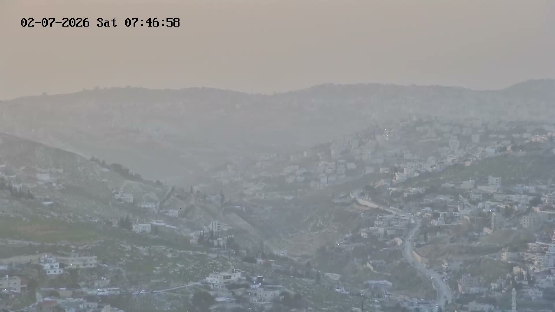 East Quds (Abu Dis/Jabel Mukaber/AlSawahira-AlGharbiyya/Sawahera al-Sharqiya/Jub al-Rum Towns View Towards Midbar Yehuda (Judean Desert) Live Cam - Jabal Batin Elhawa, East Quds, Palestine 