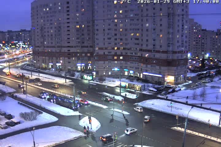 Prospekt KolomyazhskiyXIspytateley Junc. & City Mall & Primorsky Dsct Skyline  Live Cam- Komendantsky Aerodrom, Primorsky, Saint Petersburg, Northwestern (Severo-Zapadnyy), Russia