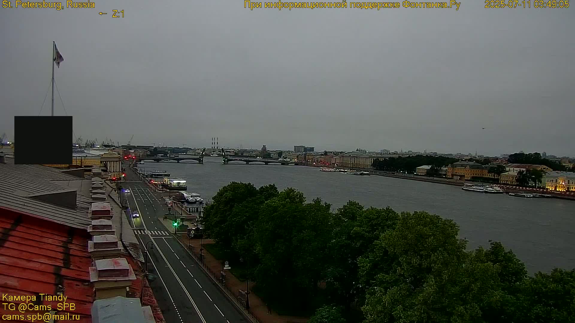 St. Petersburg, Reka Neva River Coasts Panaromic Zoom Skyline Live Cam  - Admiralteysky Okrug, Admiralteysky, Saint Petersburg, Northwestern (Severo-Zapadnyy), Russia