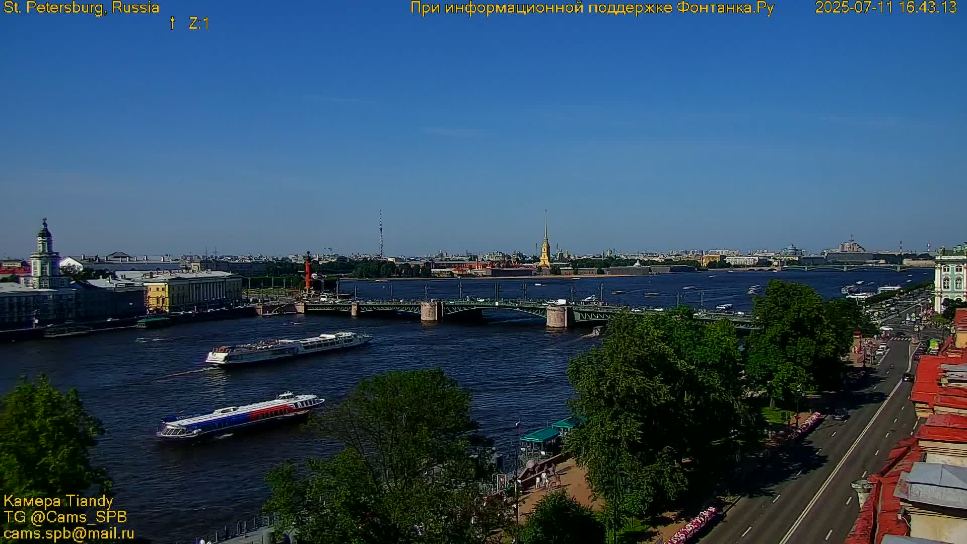 St. Petersburg, Reka Neva River Coasts Panaromic Zoom Skyline Live Cam  - Admiralteysky Okrug, Admiralteysky, Saint Petersburg, Northwestern (Severo-Zapadnyy), Russia