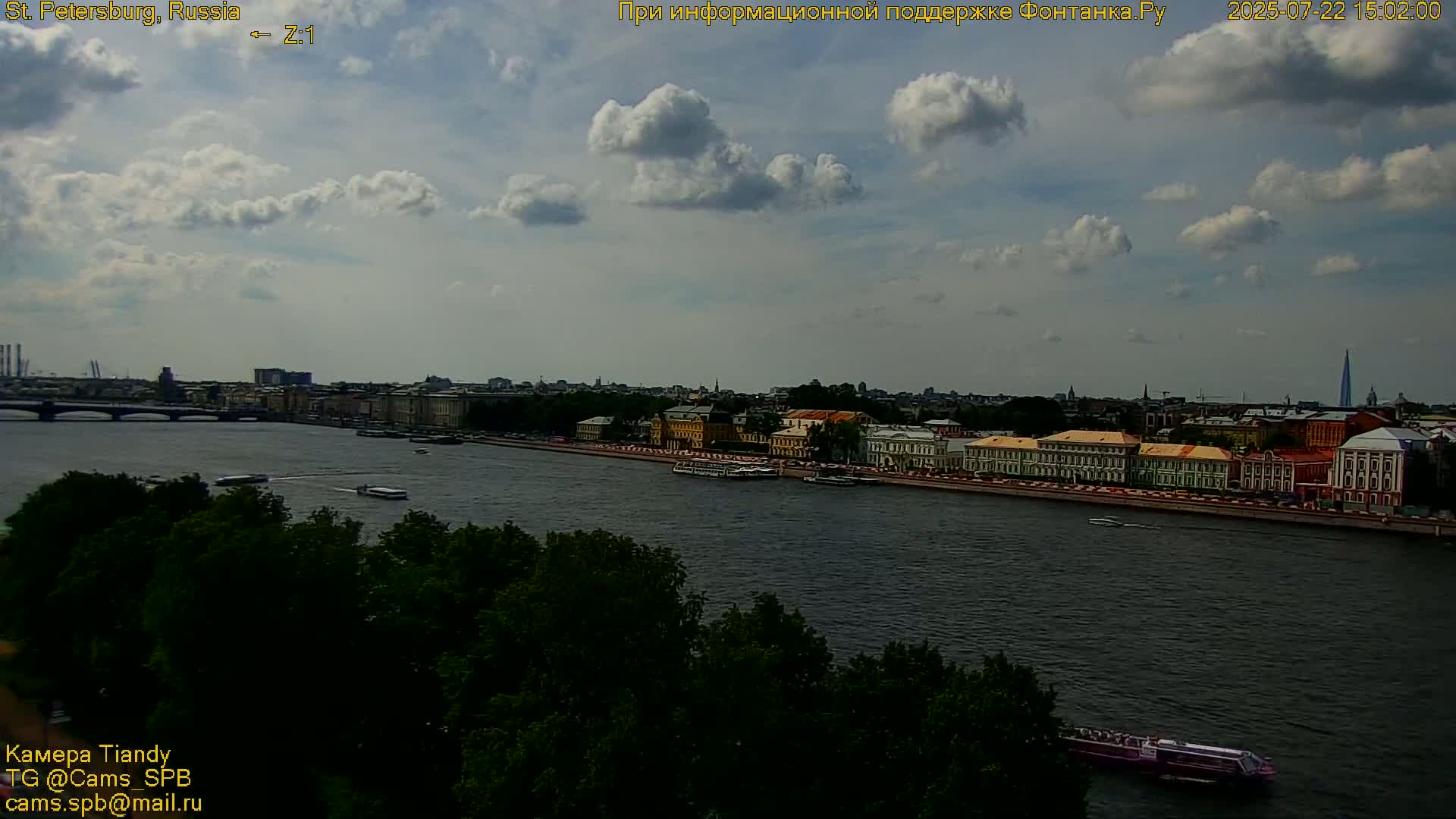 St. Petersburg, Reka Neva River Coasts Panaromic Zoom Skyline Live Cam  - Admiralteysky Okrug, Admiralteysky, Saint Petersburg, Northwestern (Severo-Zapadnyy), Russia