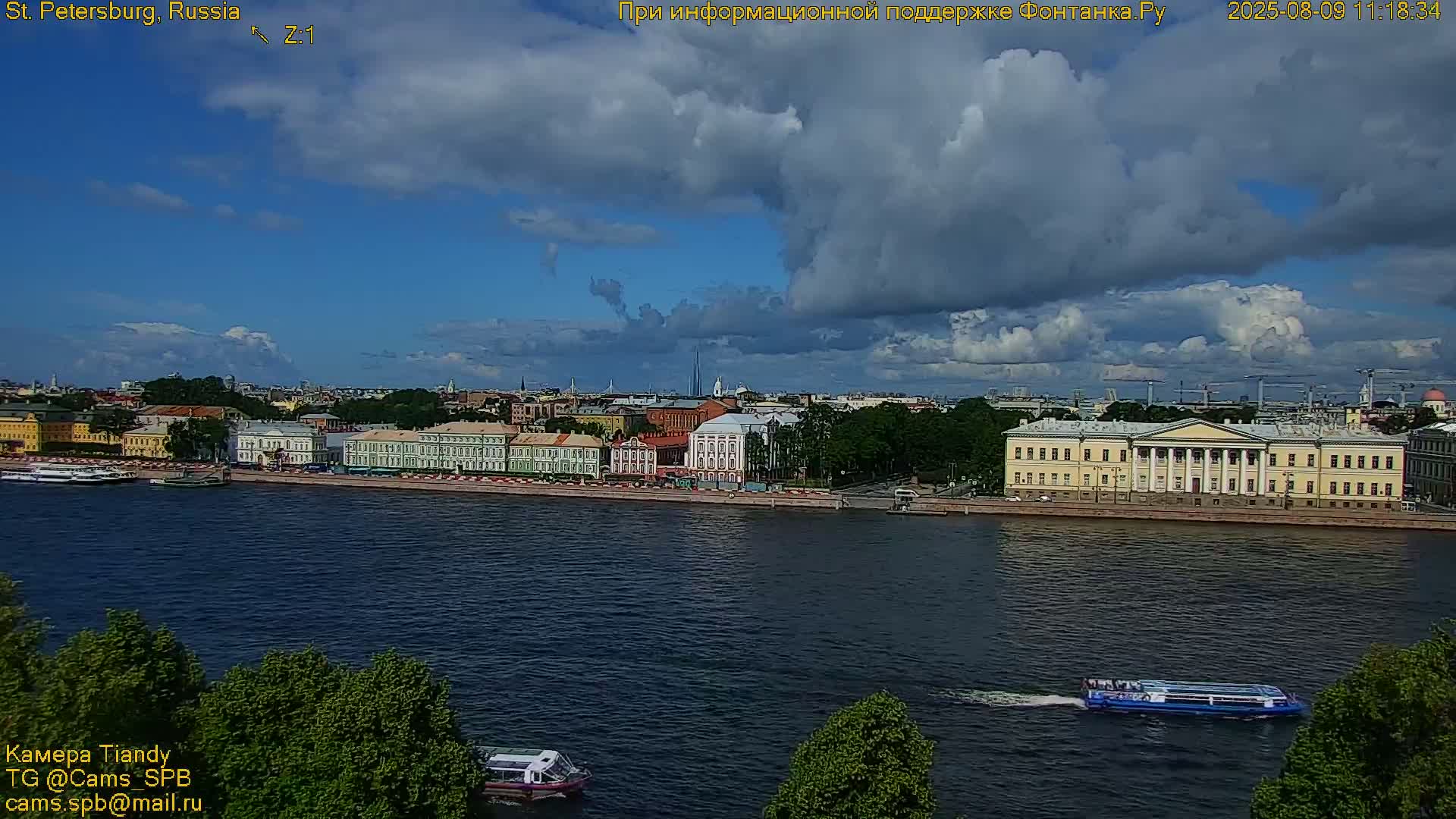 St. Petersburg, Reka Neva River Coasts Panaromic Zoom Skyline Live Cam  - Admiralteysky Okrug, Admiralteysky, Saint Petersburg, Northwestern (Severo-Zapadnyy), Russia