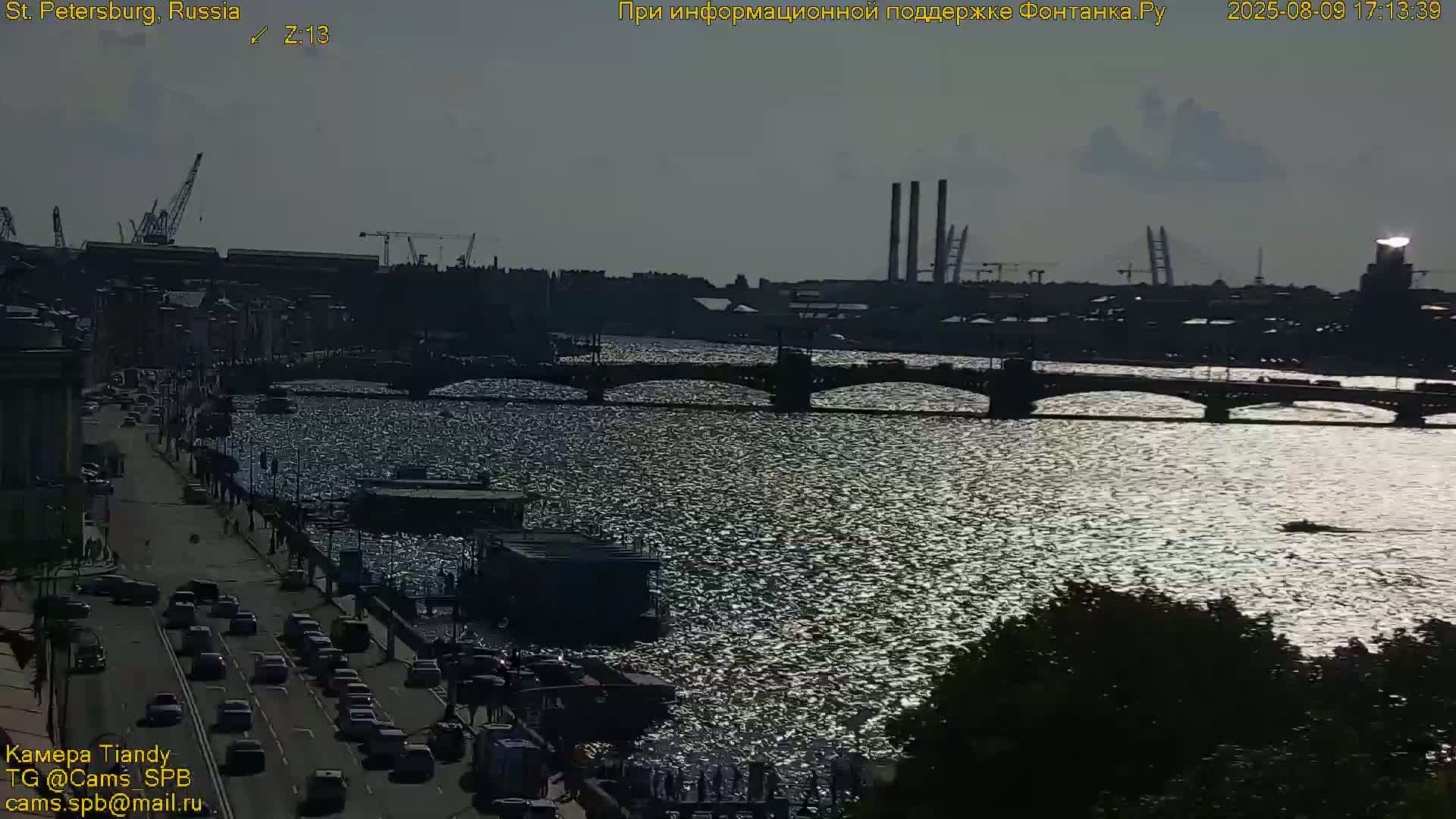St. Petersburg, Reka Neva River Coasts Panaromic Zoom Skyline Live Cam  - Admiralteysky Okrug, Admiralteysky, Saint Petersburg, Northwestern (Severo-Zapadnyy), Russia