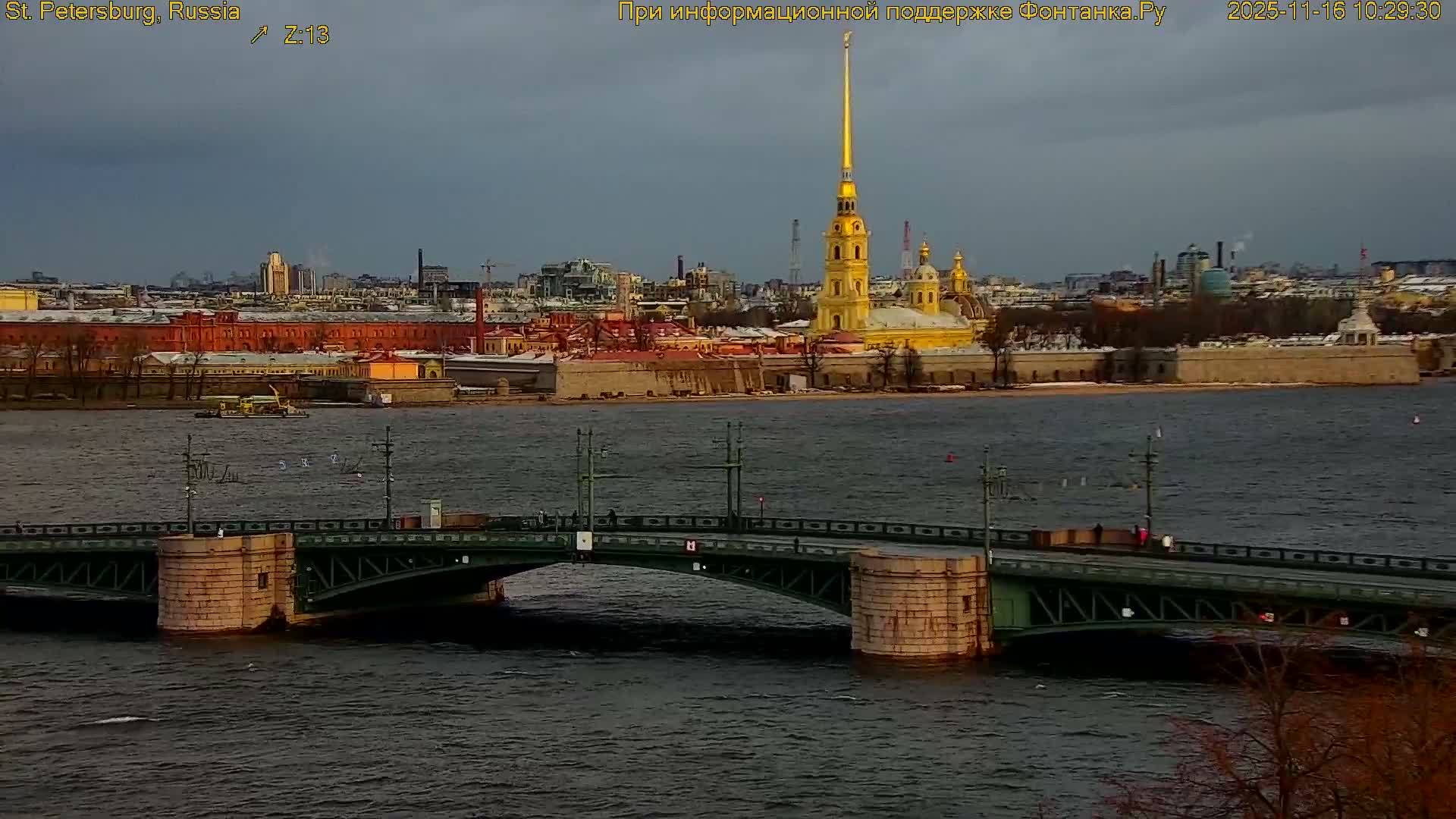 St. Petersburg, Reka Neva River Coasts Panaromic Zoom Skyline Live Cam  - Admiralteysky Okrug, Admiralteysky, Saint Petersburg, Northwestern (Severo-Zapadnyy), Russia