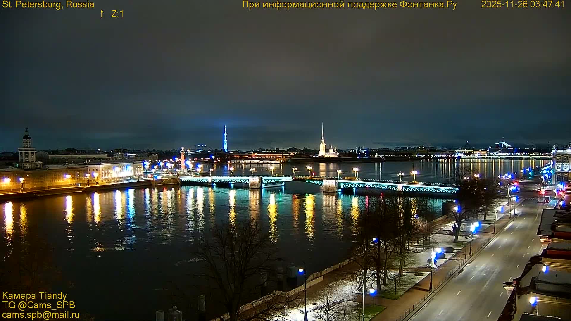 St. Petersburg, Reka Neva River Coasts Panaromic Zoom Skyline Live Cam  - Admiralteysky Okrug, Admiralteysky, Saint Petersburg, Northwestern (Severo-Zapadnyy), Russia