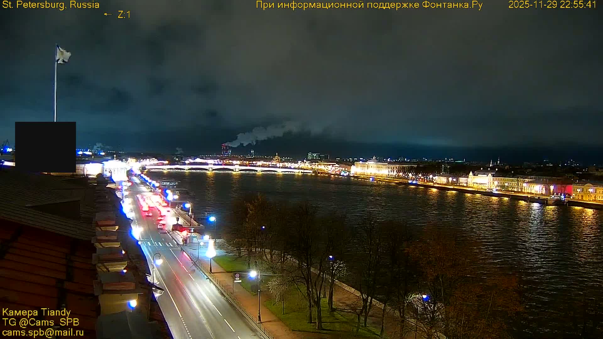 St. Petersburg, Reka Neva River Coasts Panaromic Zoom Skyline Live Cam  - Admiralteysky Okrug, Admiralteysky, Saint Petersburg, Northwestern (Severo-Zapadnyy), Russia