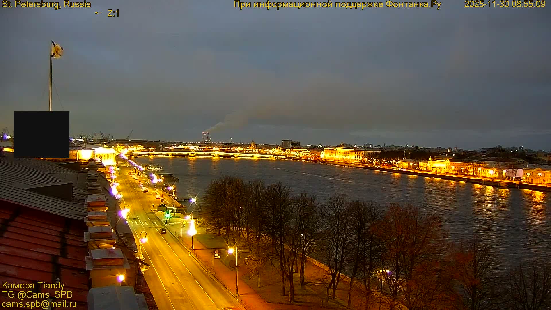 St. Petersburg, Reka Neva River Coasts Panaromic Zoom Skyline Live Cam  - Admiralteysky Okrug, Admiralteysky, Saint Petersburg, Northwestern (Severo-Zapadnyy), Russia