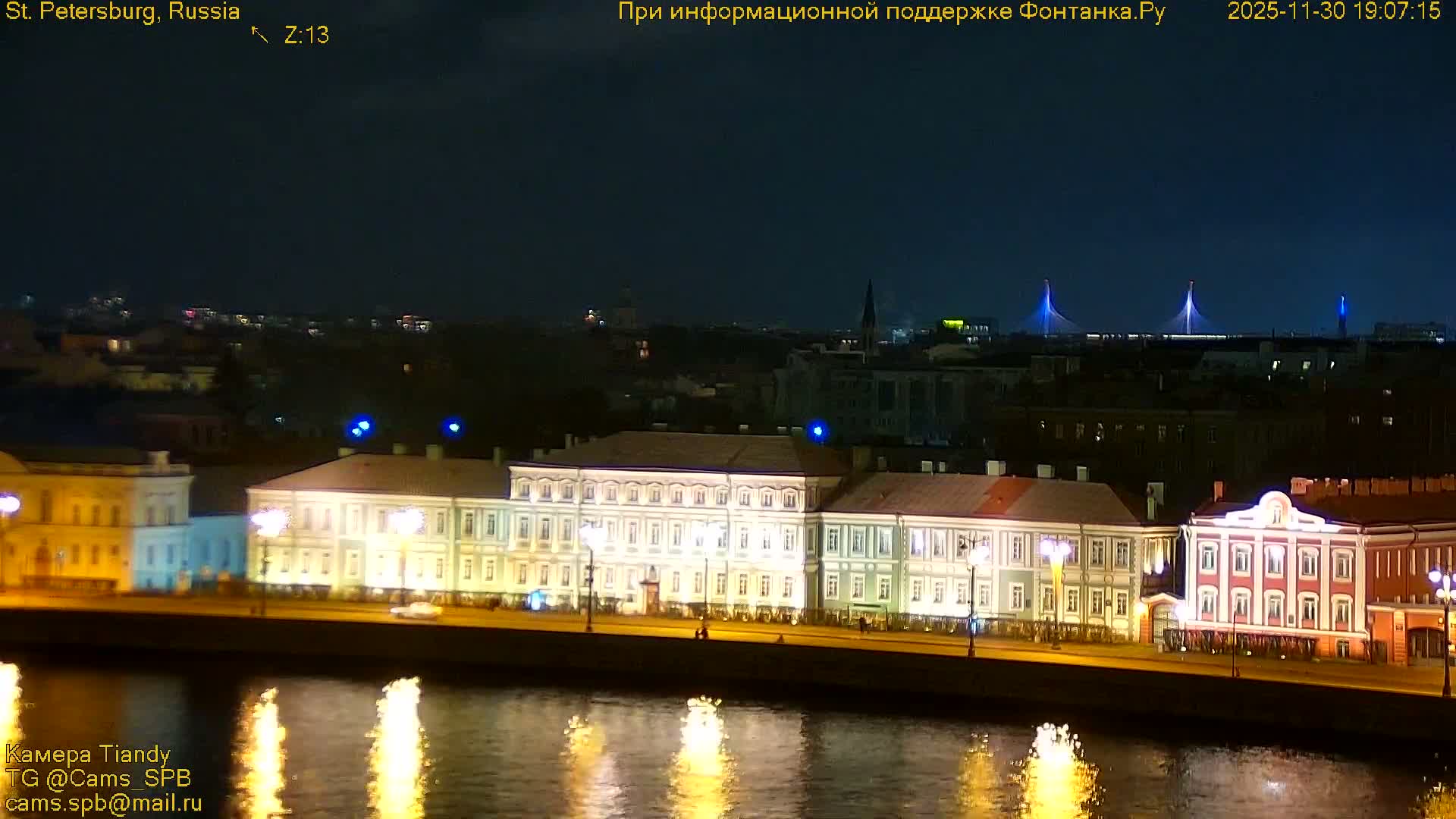 St. Petersburg, Reka Neva River Coasts Panaromic Zoom Skyline Live Cam  - Admiralteysky Okrug, Admiralteysky, Saint Petersburg, Northwestern (Severo-Zapadnyy), Russia