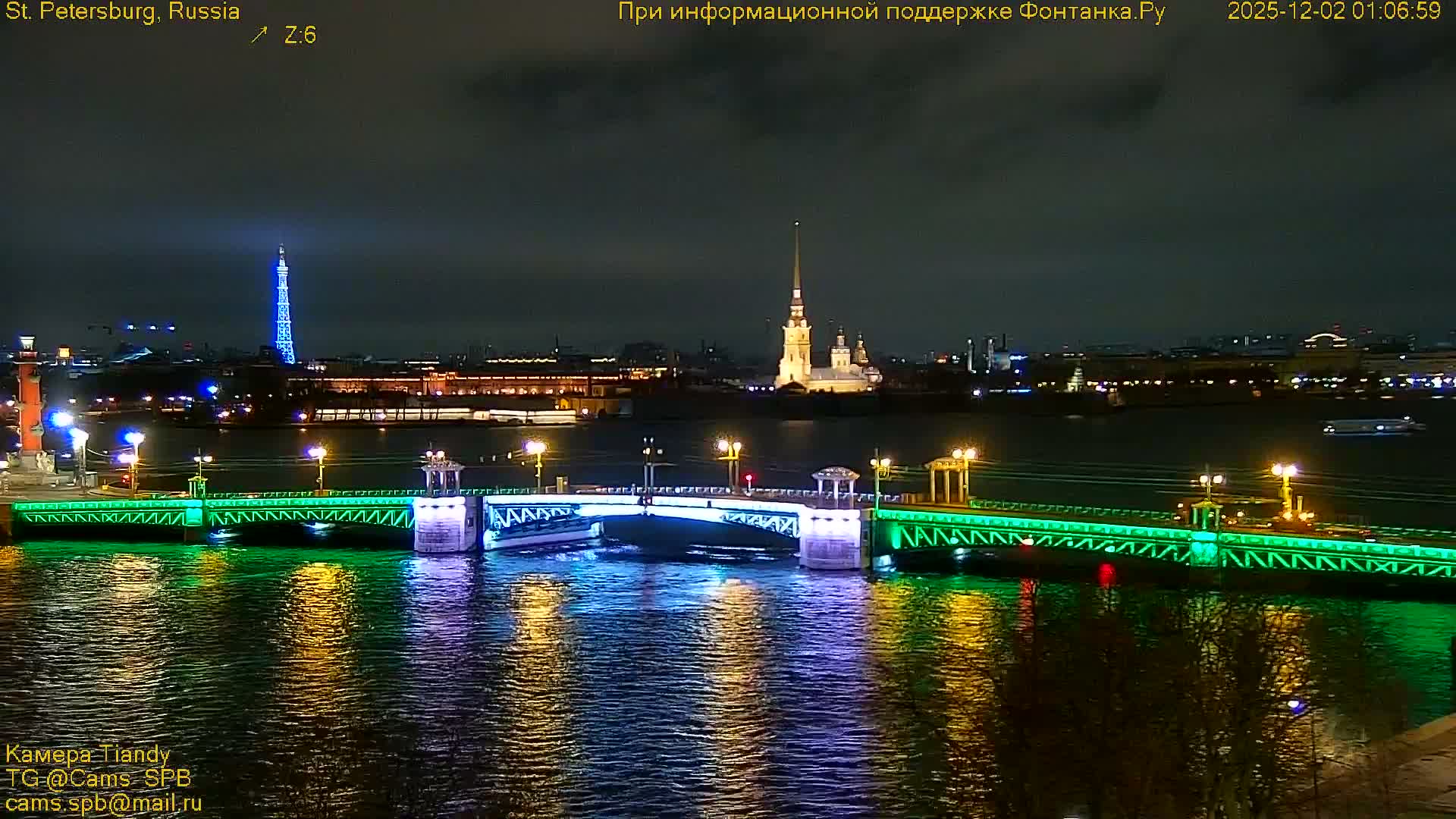 St. Petersburg, Reka Neva River Coasts Panaromic Zoom Skyline Live Cam  - Admiralteysky Okrug, Admiralteysky, Saint Petersburg, Northwestern (Severo-Zapadnyy), Russia