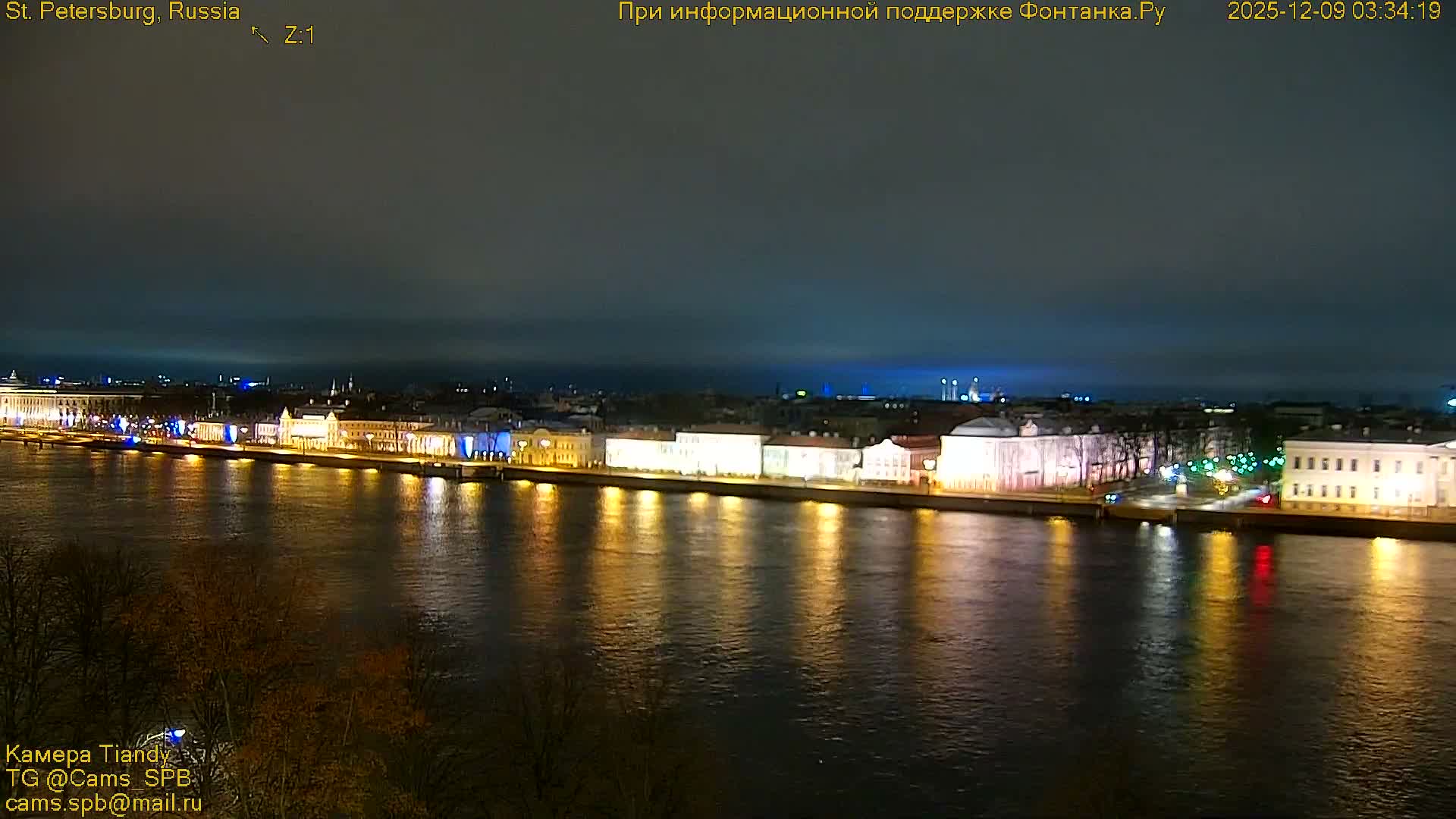 St. Petersburg, Reka Neva River Coasts Panaromic Zoom Skyline Live Cam  - Admiralteysky Okrug, Admiralteysky, Saint Petersburg, Northwestern (Severo-Zapadnyy), Russia