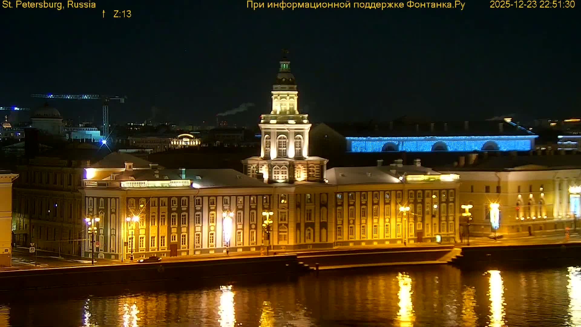 St. Petersburg, Reka Neva River Coasts Panaromic Zoom Skyline Live Cam  - Admiralteysky Okrug, Admiralteysky, Saint Petersburg, Northwestern (Severo-Zapadnyy), Russia