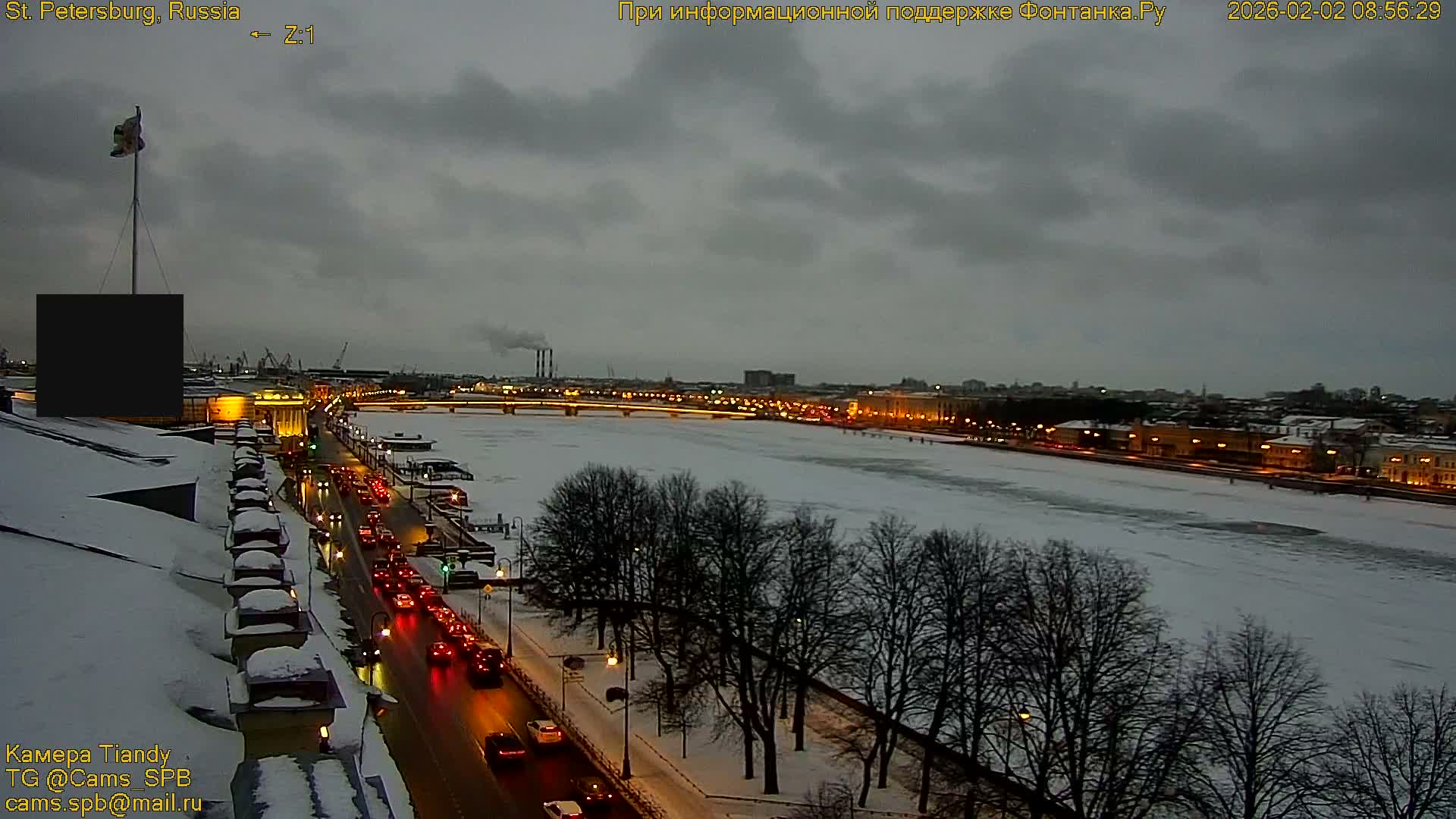 St. Petersburg, Reka Neva River Coasts Panaromic Zoom Skyline Live Cam  - Admiralteysky Okrug, Admiralteysky, Saint Petersburg, Northwestern (Severo-Zapadnyy), Russia