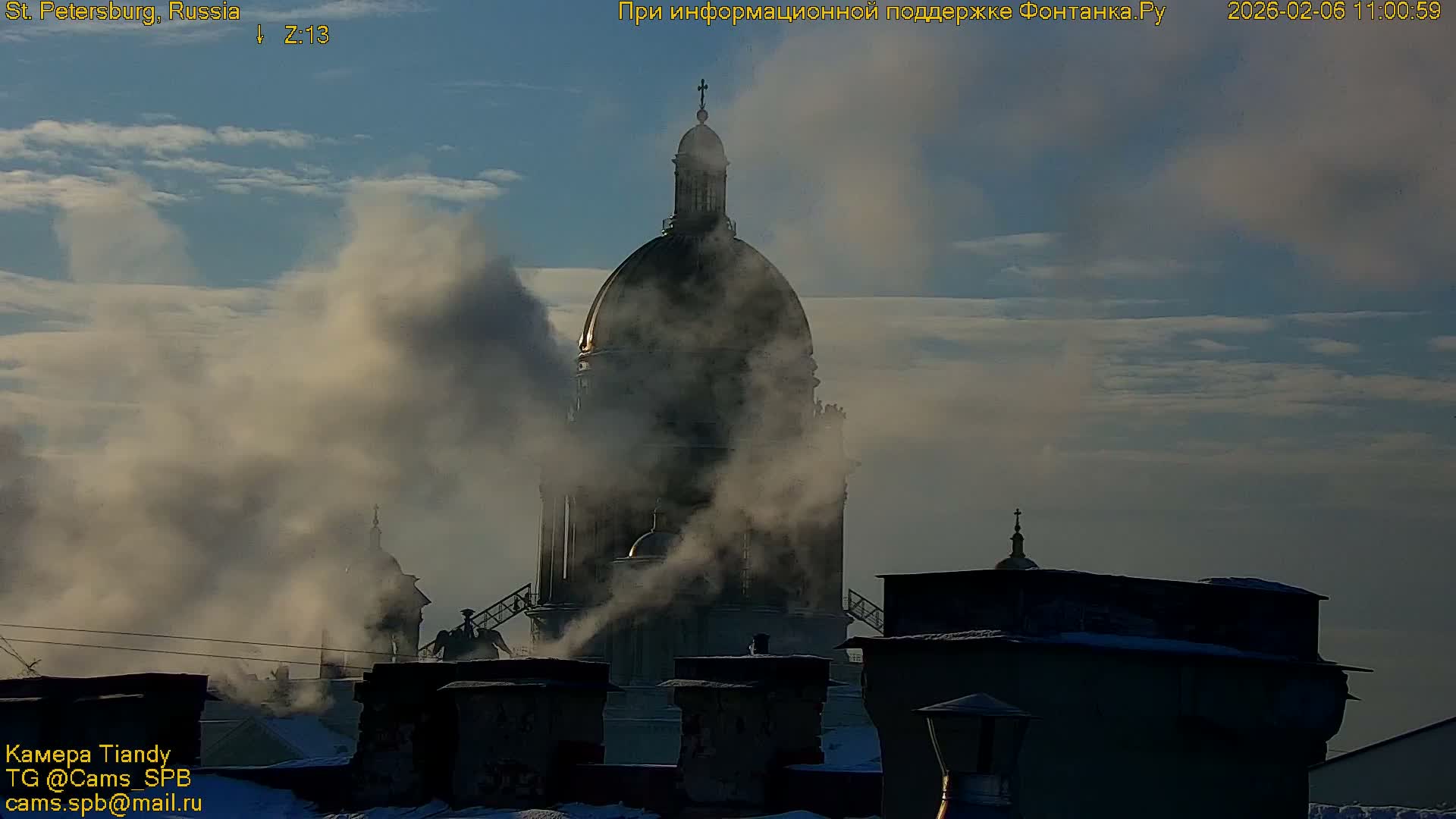 St. Petersburg, Reka Neva River Coasts Panaromic Zoom Skyline Live Cam  - Admiralteysky Okrug, Admiralteysky, Saint Petersburg, Northwestern (Severo-Zapadnyy), Russia