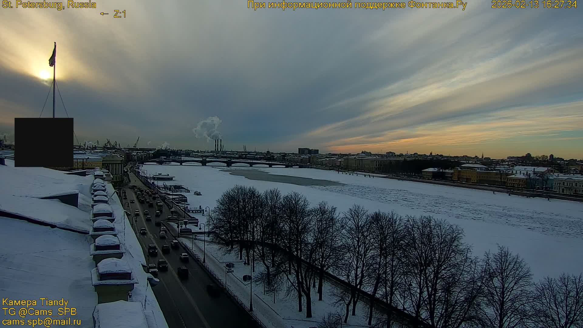 St. Petersburg, Reka Neva River Coasts Panaromic Zoom Skyline Live Cam  - Admiralteysky Okrug, Admiralteysky, Saint Petersburg, Northwestern (Severo-Zapadnyy), Russia