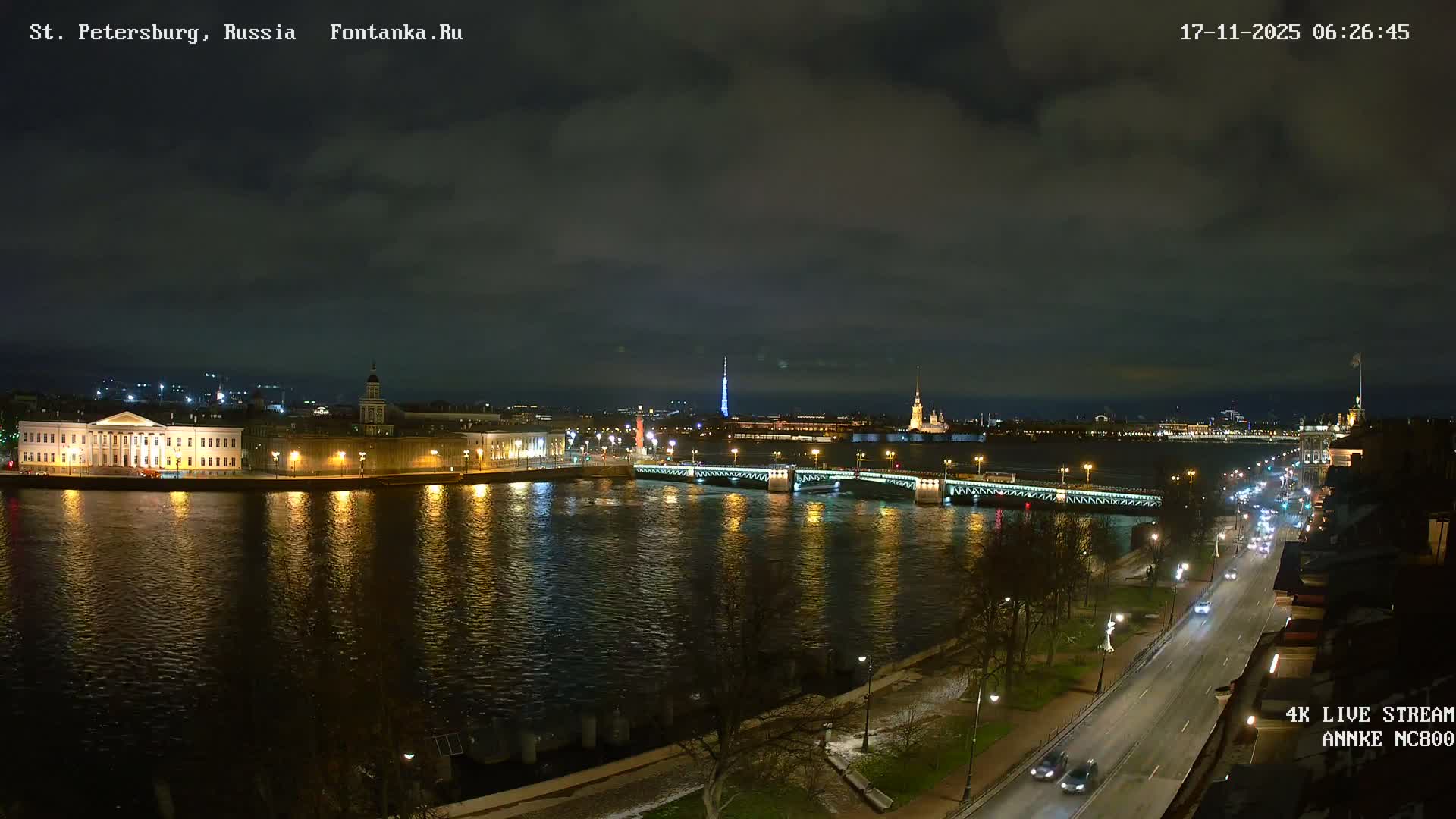 Palace Bridge (Dvortsovyy Most) Live Cam - Admiralteysky Okrug, Admiralteysky, Saint Petersburg, Northwestern (Severo-Zapadnyy), Russia