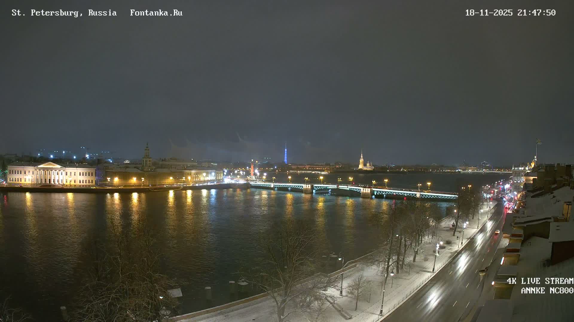 Palace Bridge (Dvortsovyy Most) Live Cam - Admiralteysky Okrug, Admiralteysky, Saint Petersburg, Northwestern (Severo-Zapadnyy), Russia
