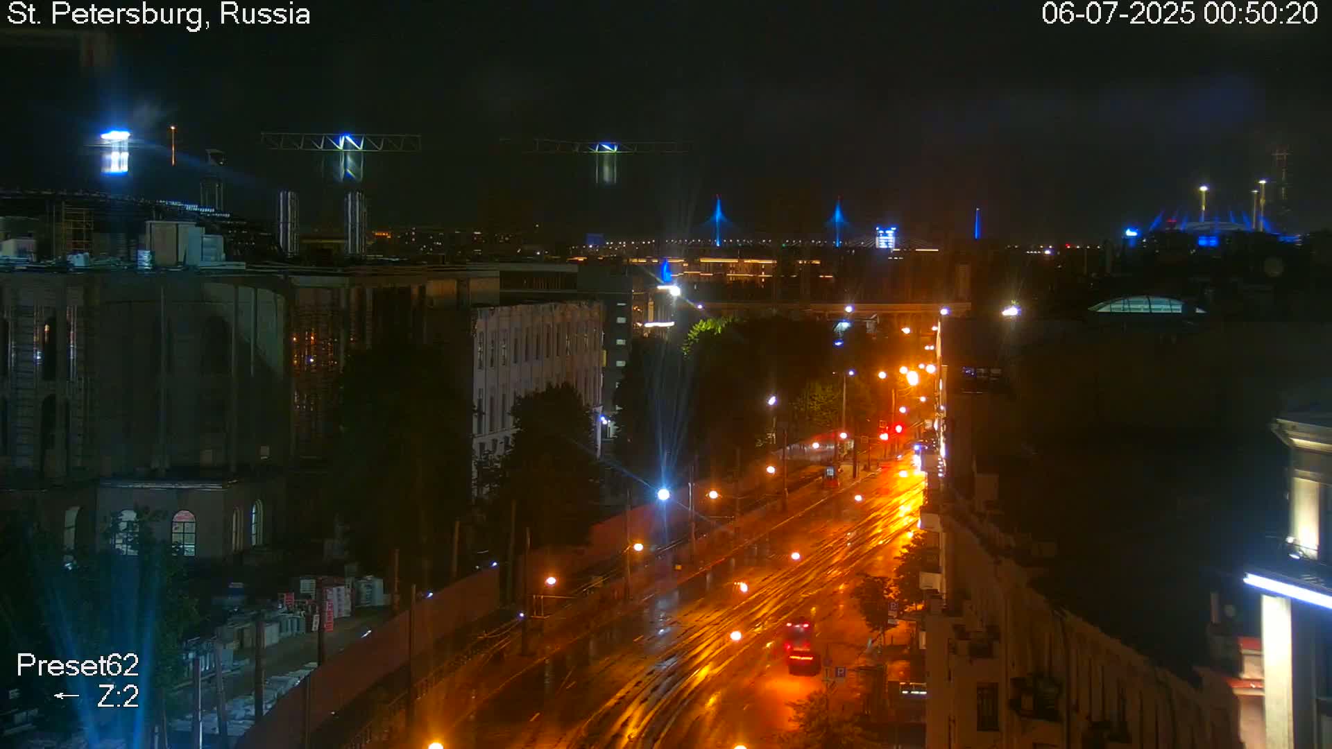 St. Petersburg City Panoramic from Petrogradsky Island Skyline Live Cam -Kronverkskoye, Petrogradsky, Saint Petersburg, Northwestern (Severo-Zapadnyy), Russia