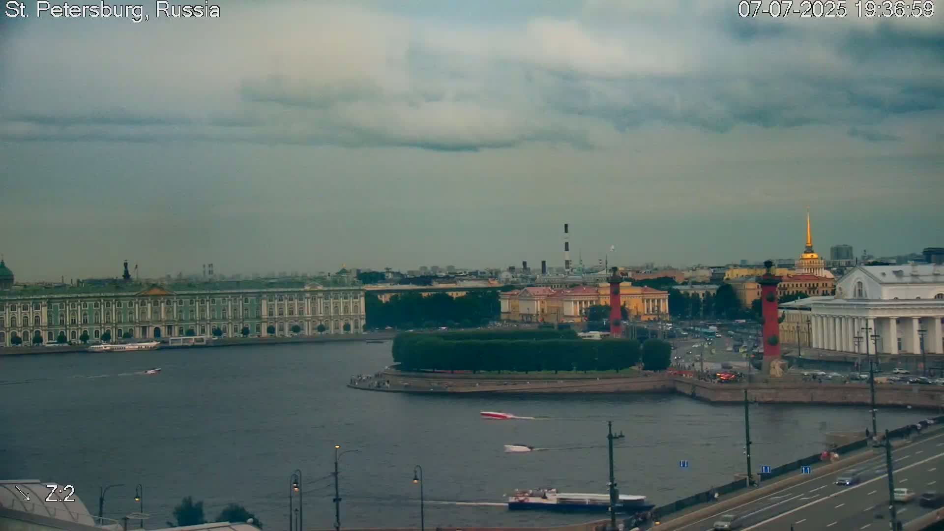 St. Petersburg City Panoramic from Petrogradsky Island Skyline Live Cam -Kronverkskoye, Petrogradsky, Saint Petersburg, Northwestern (Severo-Zapadnyy), Russia
