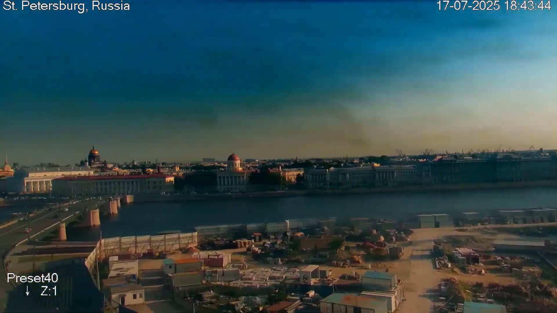 St. Petersburg City Panoramic from Petrogradsky Island Skyline Live Cam -Kronverkskoye, Petrogradsky, Saint Petersburg, Northwestern (Severo-Zapadnyy), Russia