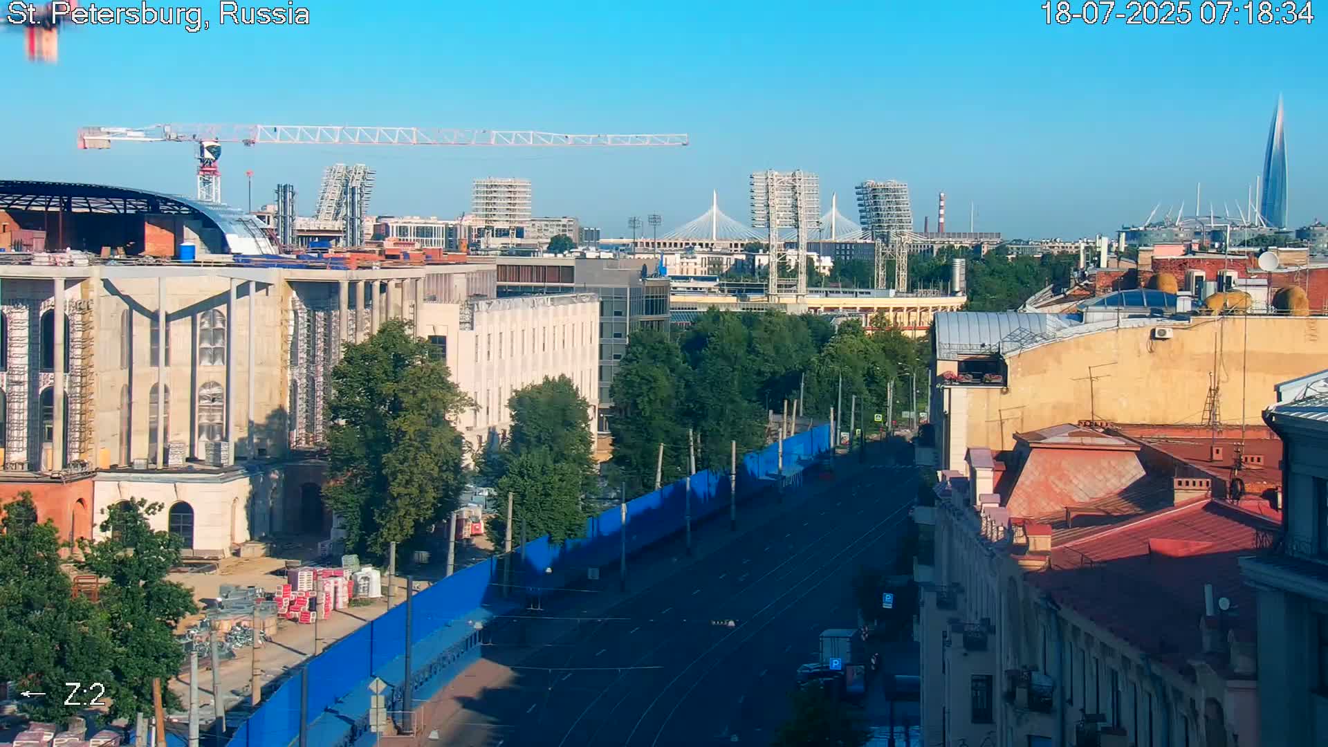 St. Petersburg City Panoramic from Petrogradsky Island Skyline Live Cam -Kronverkskoye, Petrogradsky, Saint Petersburg, Northwestern (Severo-Zapadnyy), Russia