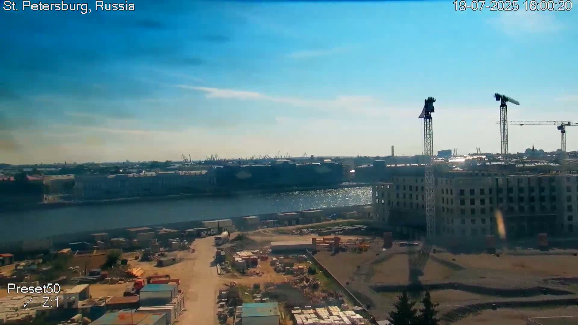 St. Petersburg City Panoramic from Petrogradsky Island Skyline Live Cam -Kronverkskoye, Petrogradsky, Saint Petersburg, Northwestern (Severo-Zapadnyy), Russia