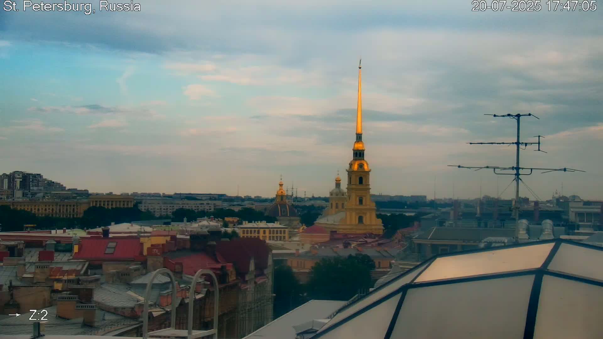 St. Petersburg City Panoramic from Petrogradsky Island Skyline Live Cam -Kronverkskoye, Petrogradsky, Saint Petersburg, Northwestern (Severo-Zapadnyy), Russia