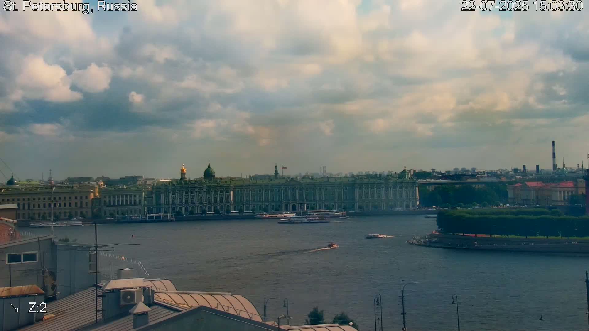 St. Petersburg City Panoramic from Petrogradsky Island Skyline Live Cam -Kronverkskoye, Petrogradsky, Saint Petersburg, Northwestern (Severo-Zapadnyy), Russia