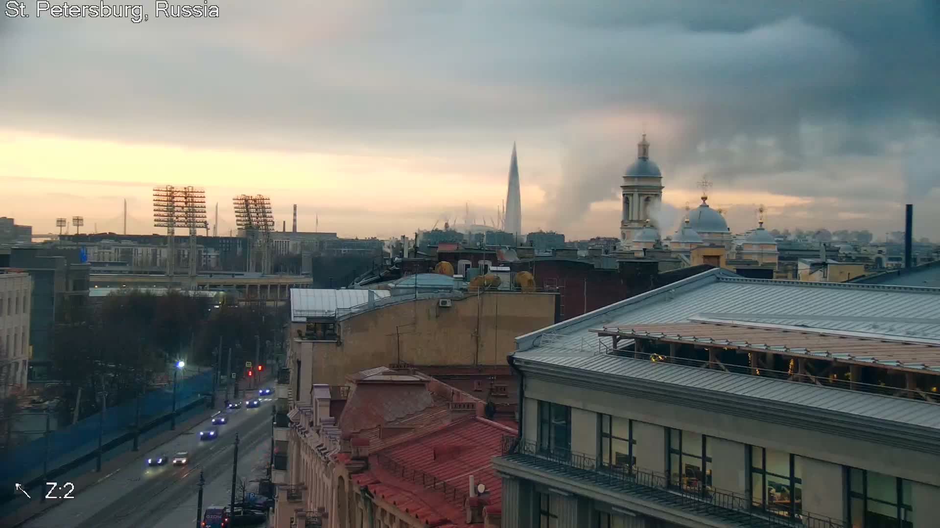 St. Petersburg City Panoramic from Petrogradsky Island Skyline Live Cam -Kronverkskoye, Petrogradsky, Saint Petersburg, Northwestern (Severo-Zapadnyy), Russia