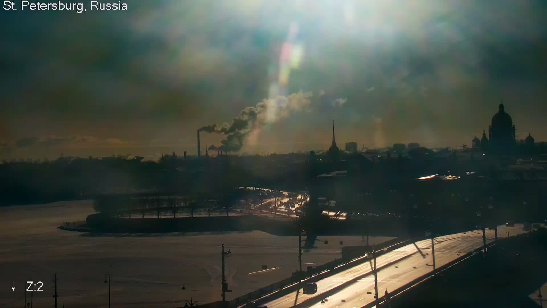 St. Petersburg City Panoramic from Petrogradsky Island Skyline Live Cam -Kronverkskoye, Petrogradsky, Saint Petersburg, Northwestern (Severo-Zapadnyy), Russia