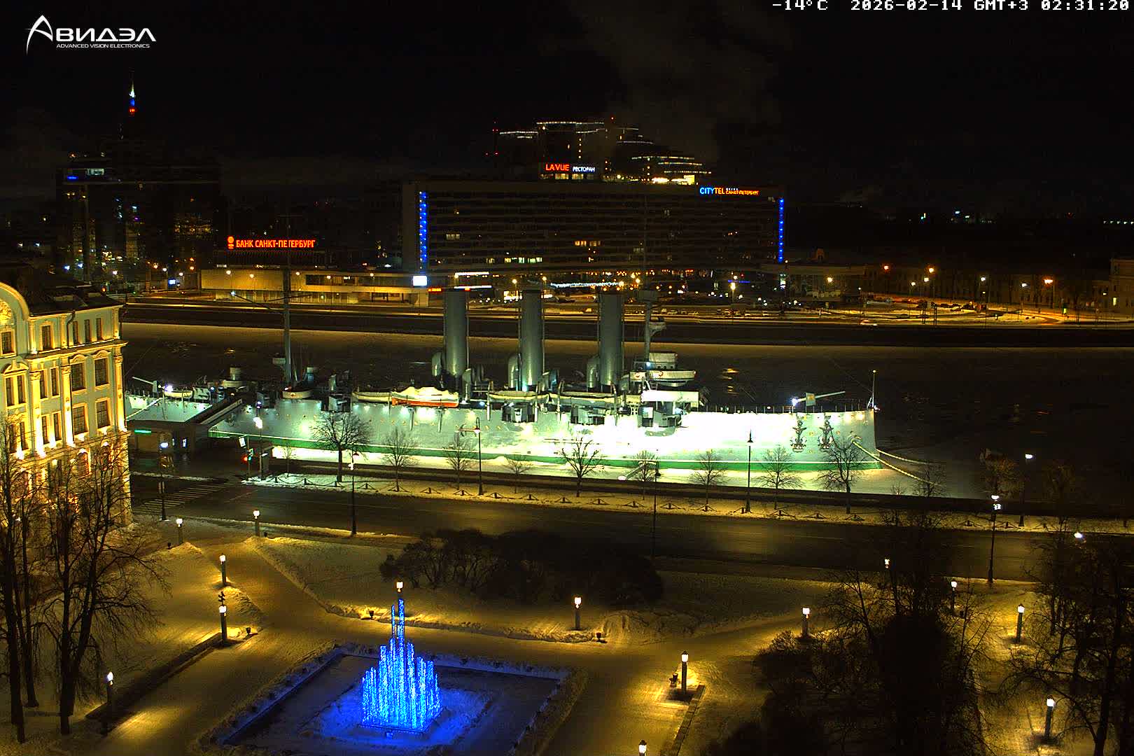 Museum of Russian Historic Cruiser Ship/Aurora Concert Hall & East St. Petersburg Skyline Live Cam - Posadsky, Petrogradsky, Saint Petersburg, Northwestern (Severo-Zapadnyy), Russia