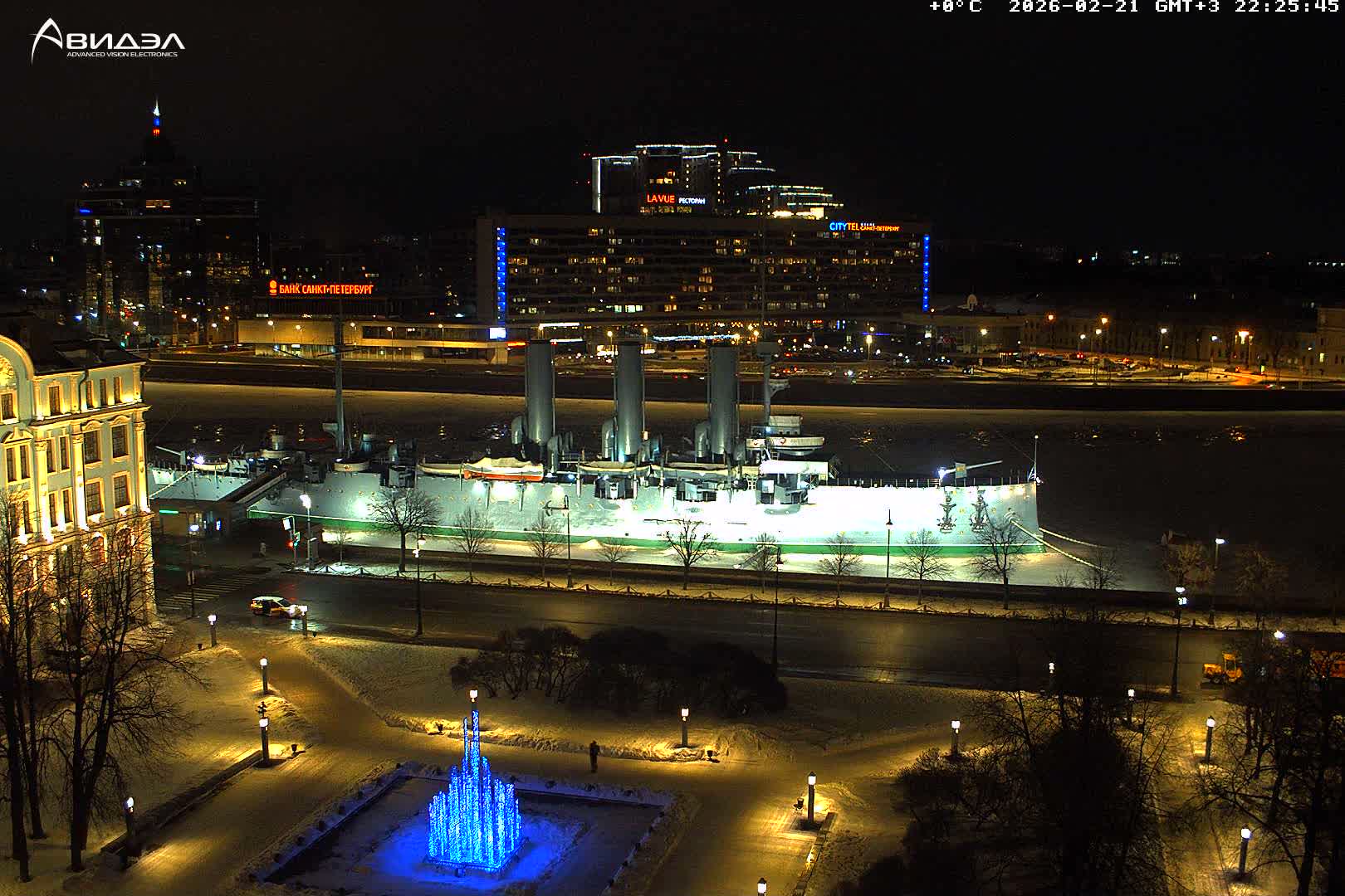 Museum of Russian Historic Cruiser Ship/Aurora Concert Hall & East St. Petersburg Skyline Live Cam - Posadsky, Petrogradsky, Saint Petersburg, Northwestern (Severo-Zapadnyy), Russia