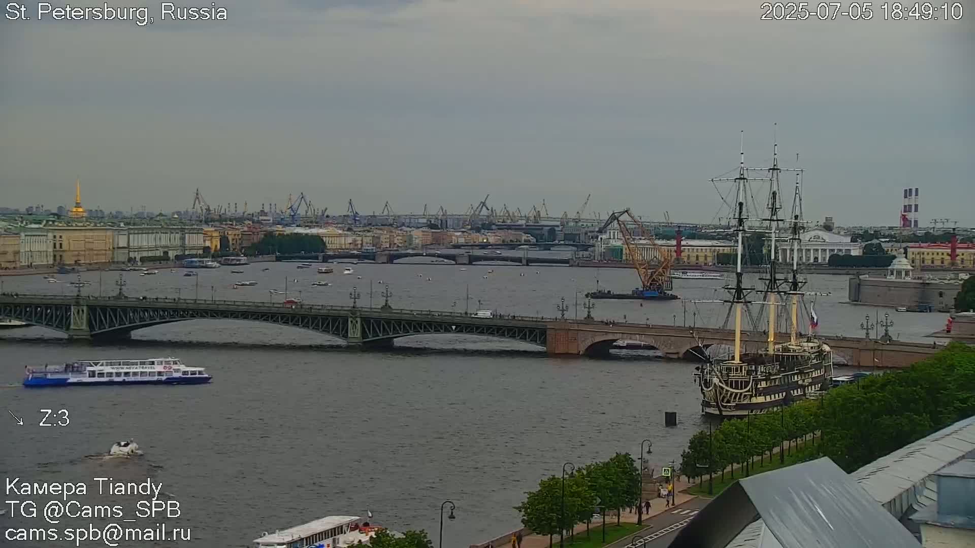 St. Petersburg Trinity Bridge (Troitsky Most) & South St. Petersburg Skyline Live Cam - Posadsky, Petrogradsky, Saint Petersburg, Northwestern (Severo-Zapadnyy), Russia
