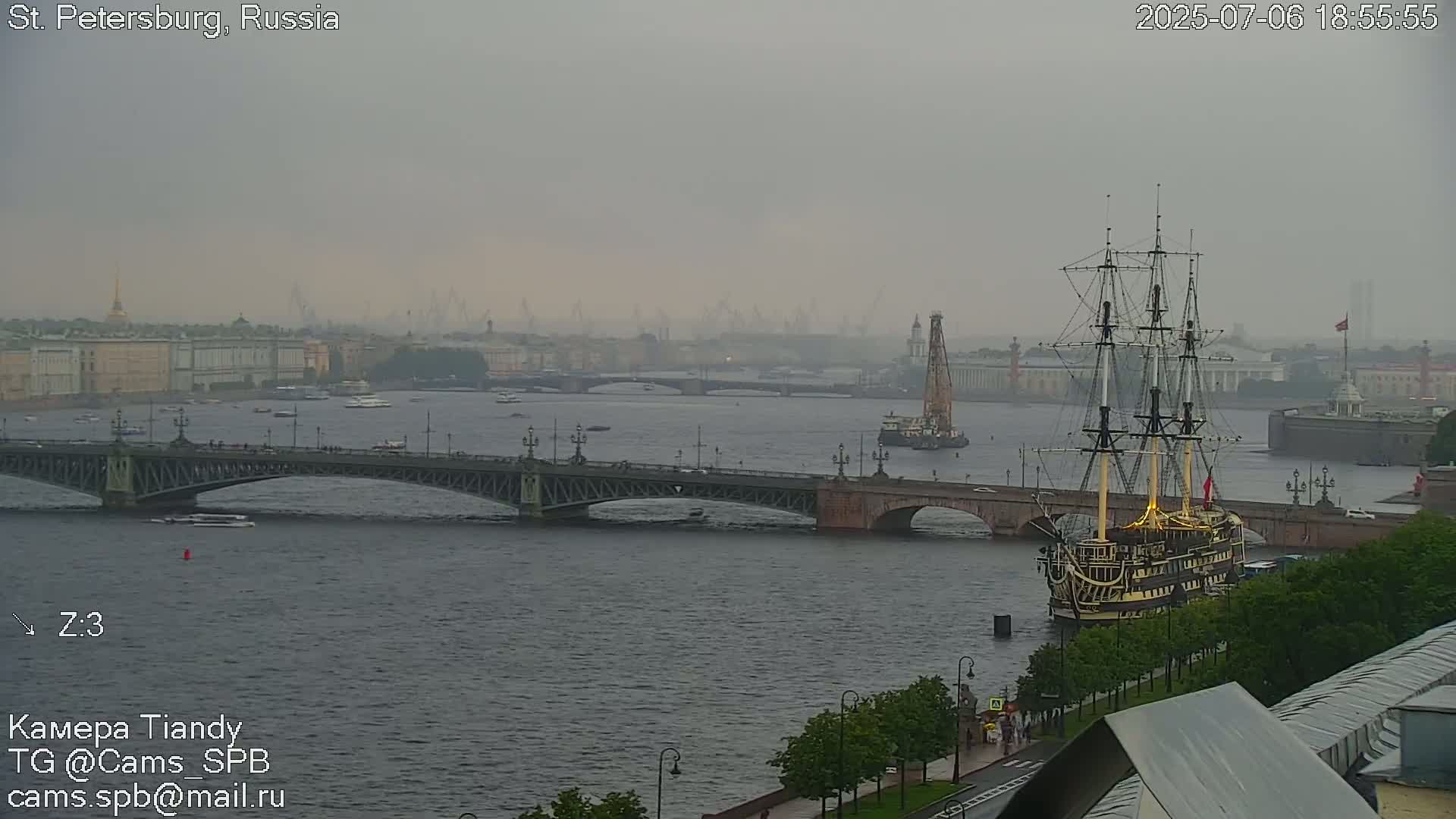 St. Petersburg Trinity Bridge (Troitsky Most) & South St. Petersburg Skyline Live Cam - Posadsky, Petrogradsky, Saint Petersburg, Northwestern (Severo-Zapadnyy), Russia