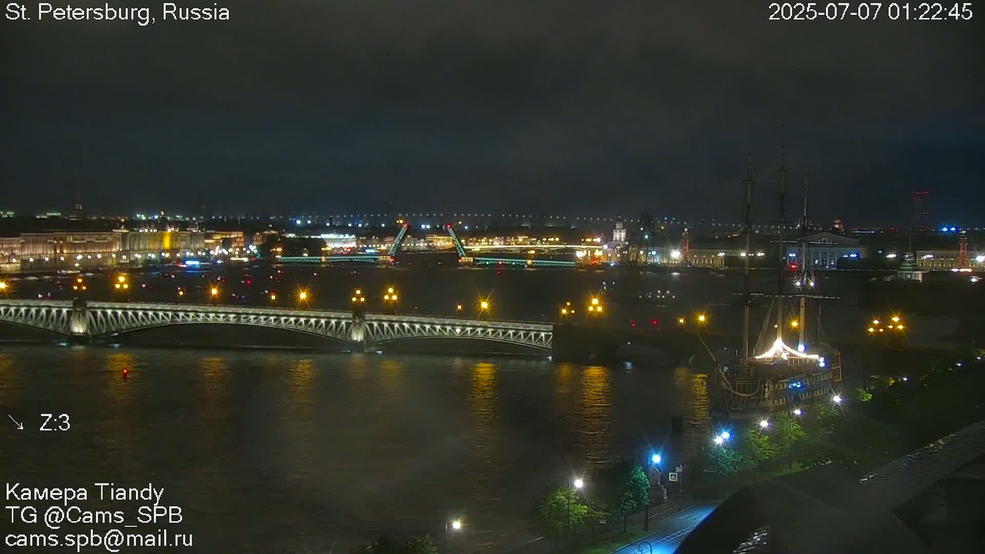 St. Petersburg Trinity Bridge (Troitsky Most) & South St. Petersburg Skyline Live Cam - Posadsky, Petrogradsky, Saint Petersburg, Northwestern (Severo-Zapadnyy), Russia