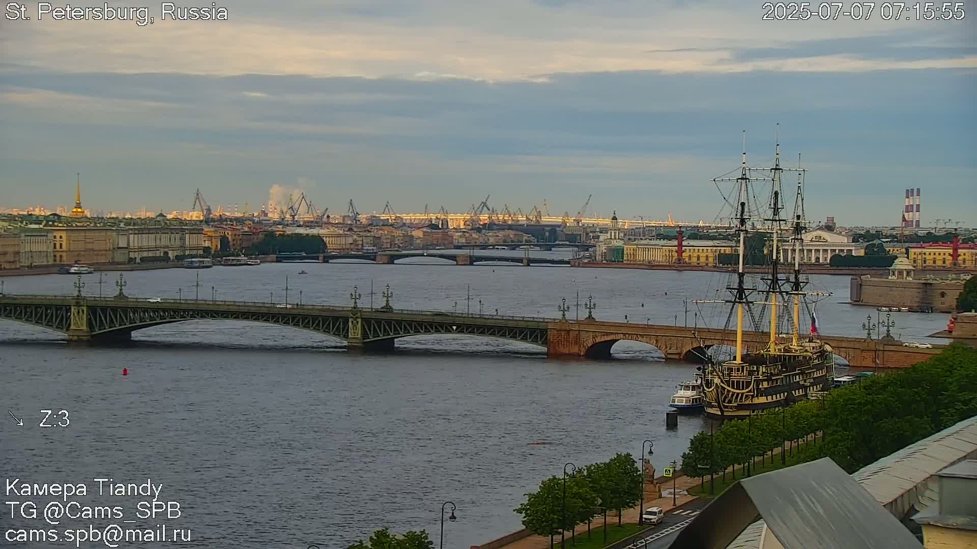 St. Petersburg Trinity Bridge (Troitsky Most) & South St. Petersburg Skyline Live Cam - Posadsky, Petrogradsky, Saint Petersburg, Northwestern (Severo-Zapadnyy), Russia