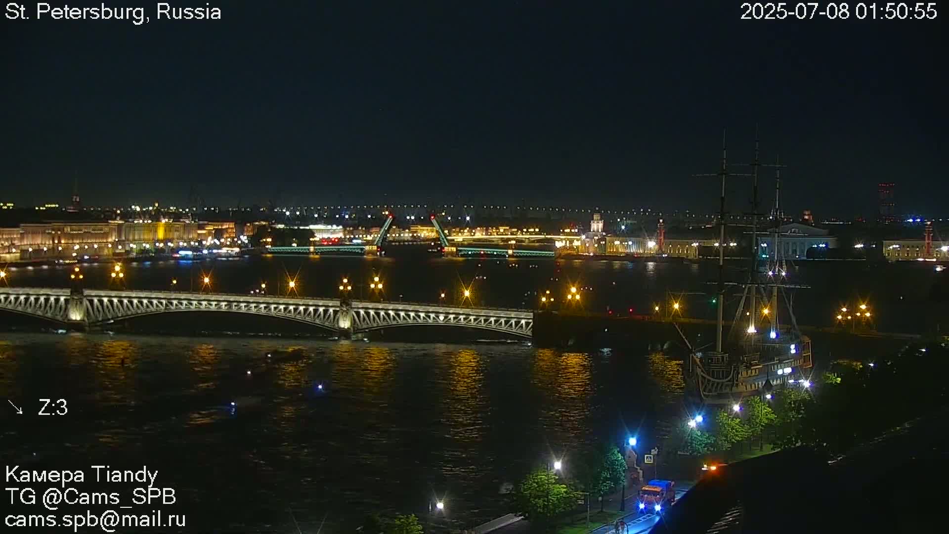 St. Petersburg Trinity Bridge (Troitsky Most) & South St. Petersburg Skyline Live Cam - Posadsky, Petrogradsky, Saint Petersburg, Northwestern (Severo-Zapadnyy), Russia