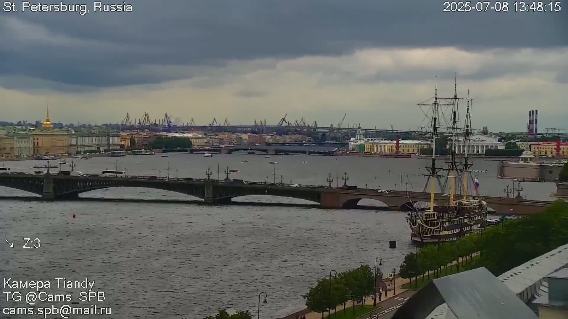 St. Petersburg Trinity Bridge (Troitsky Most) & South St. Petersburg Skyline Live Cam - Posadsky, Petrogradsky, Saint Petersburg, Northwestern (Severo-Zapadnyy), Russia