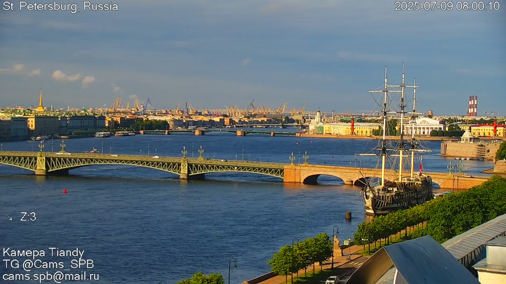 St. Petersburg Trinity Bridge (Troitsky Most) & South St. Petersburg Skyline Live Cam - Posadsky, Petrogradsky, Saint Petersburg, Northwestern (Severo-Zapadnyy), Russia