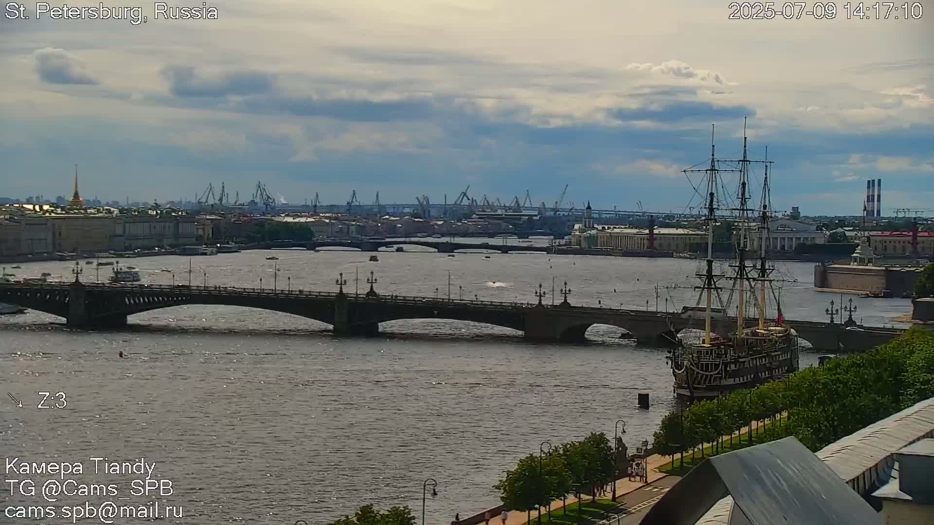 St. Petersburg Trinity Bridge (Troitsky Most) & South St. Petersburg Skyline Live Cam - Posadsky, Petrogradsky, Saint Petersburg, Northwestern (Severo-Zapadnyy), Russia