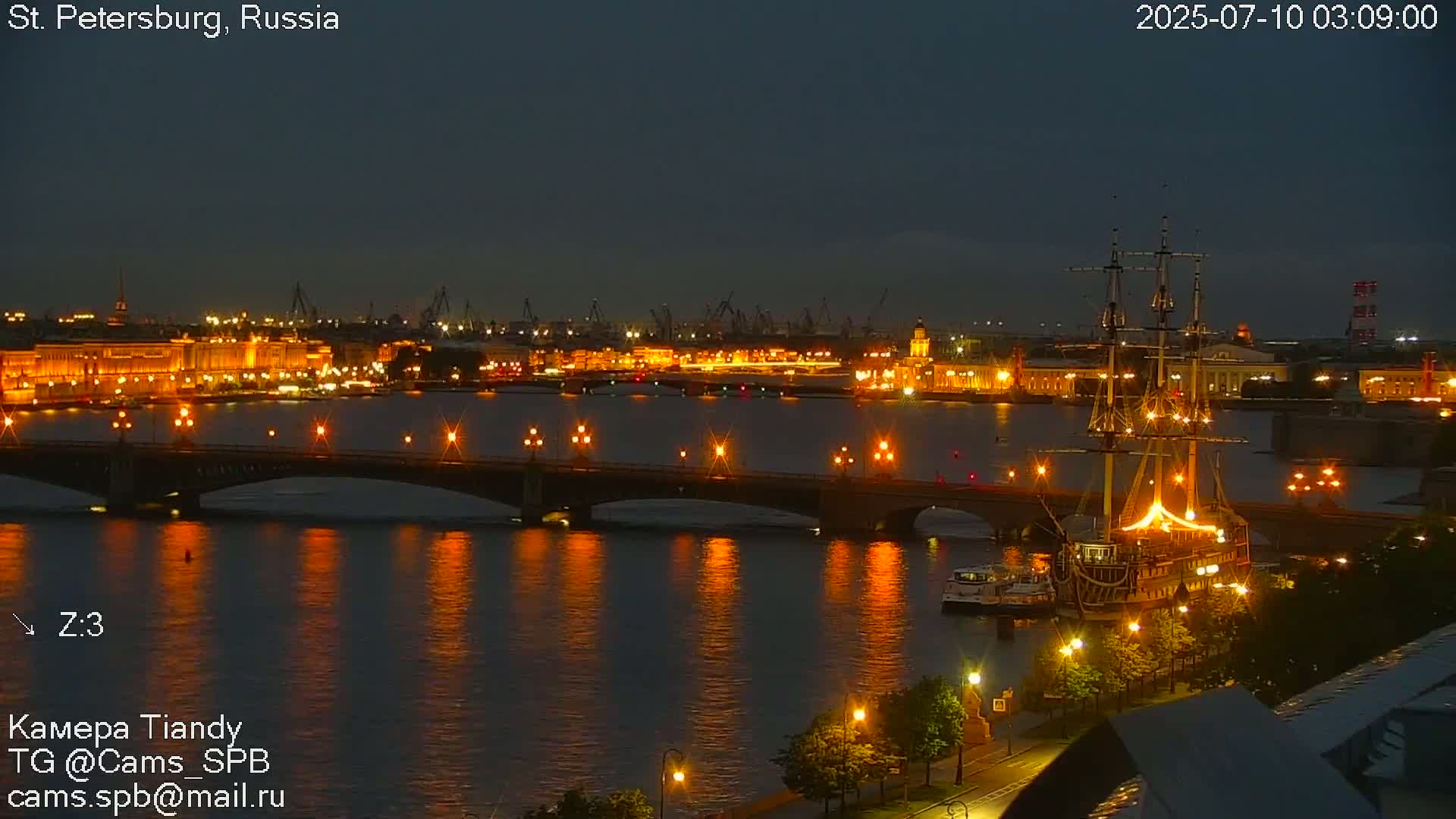 St. Petersburg Trinity Bridge (Troitsky Most) & South St. Petersburg Skyline Live Cam - Posadsky, Petrogradsky, Saint Petersburg, Northwestern (Severo-Zapadnyy), Russia