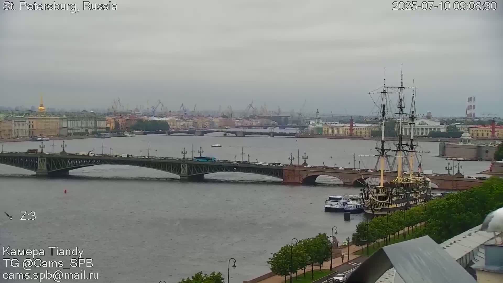 St. Petersburg Trinity Bridge (Troitsky Most) & South St. Petersburg Skyline Live Cam - Posadsky, Petrogradsky, Saint Petersburg, Northwestern (Severo-Zapadnyy), Russia