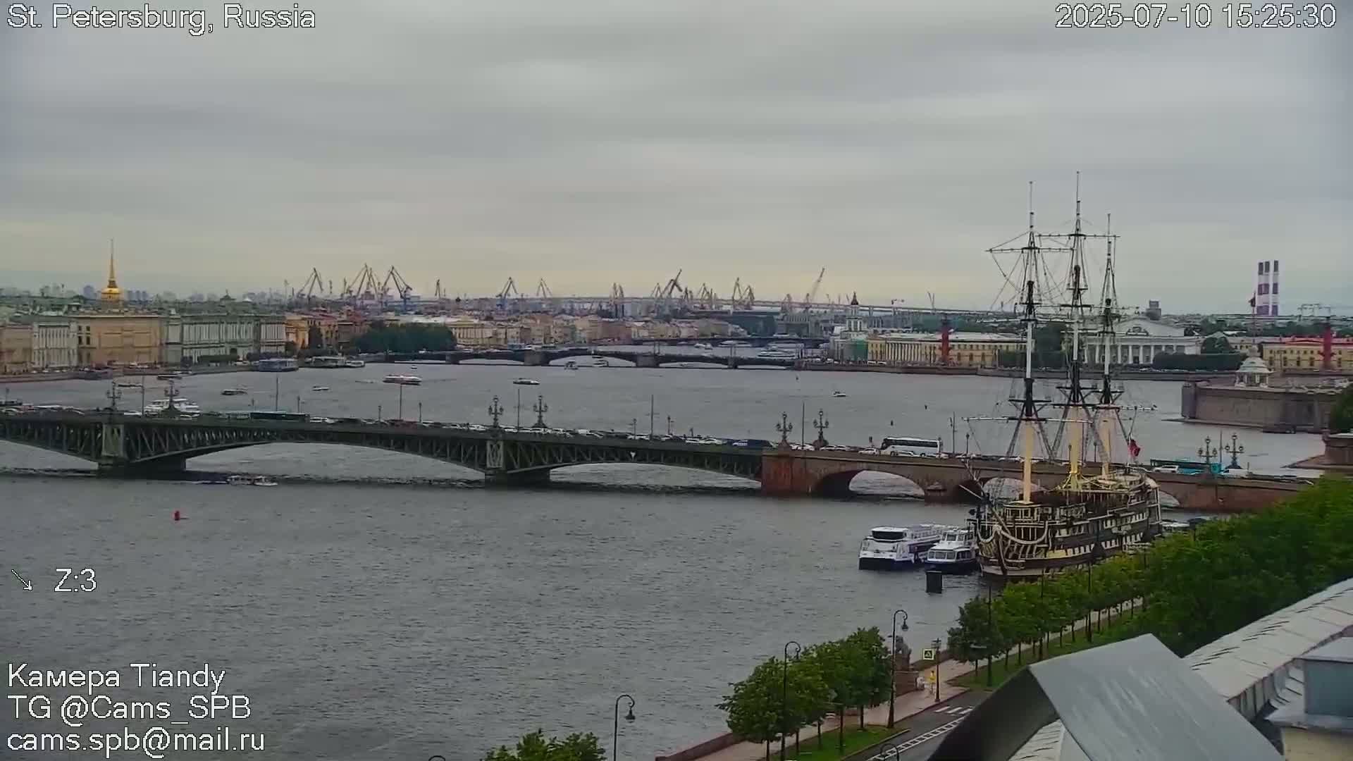 St. Petersburg Trinity Bridge (Troitsky Most) & South St. Petersburg Skyline Live Cam - Posadsky, Petrogradsky, Saint Petersburg, Northwestern (Severo-Zapadnyy), Russia