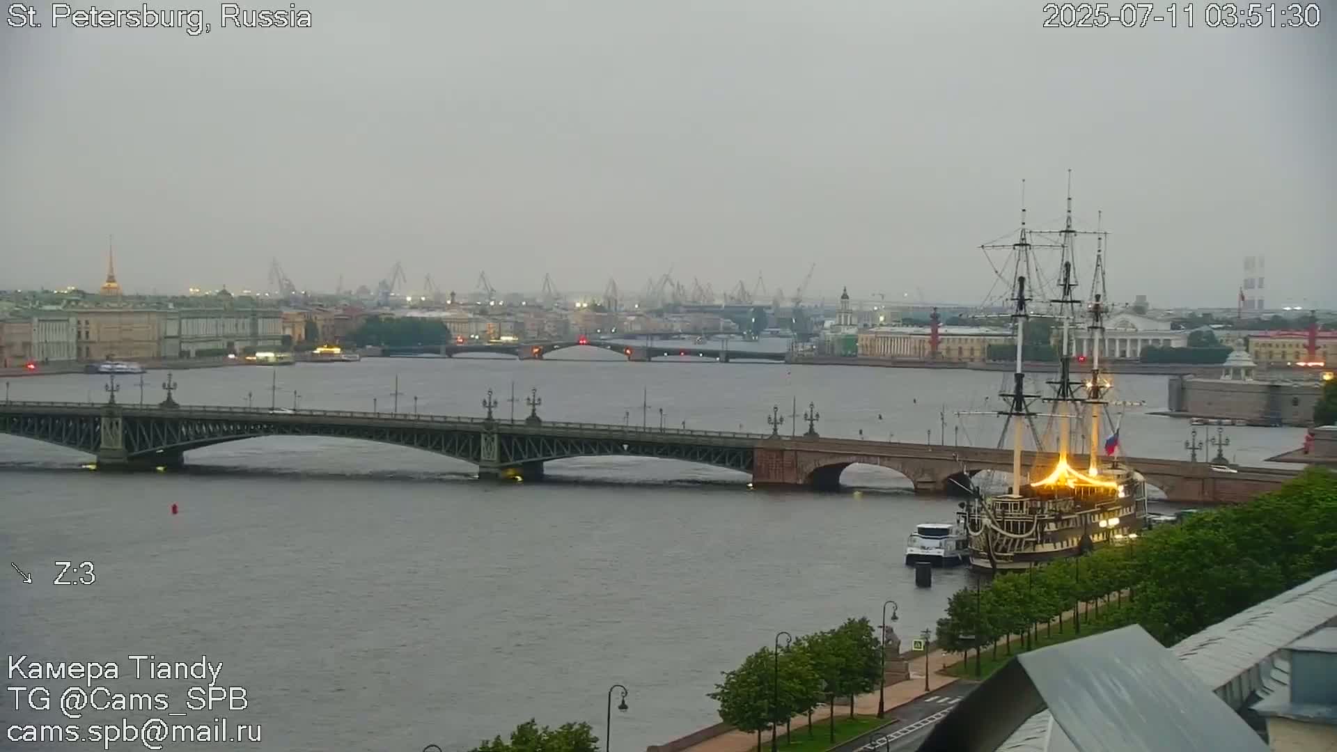 St. Petersburg Trinity Bridge (Troitsky Most) & South St. Petersburg Skyline Live Cam - Posadsky, Petrogradsky, Saint Petersburg, Northwestern (Severo-Zapadnyy), Russia