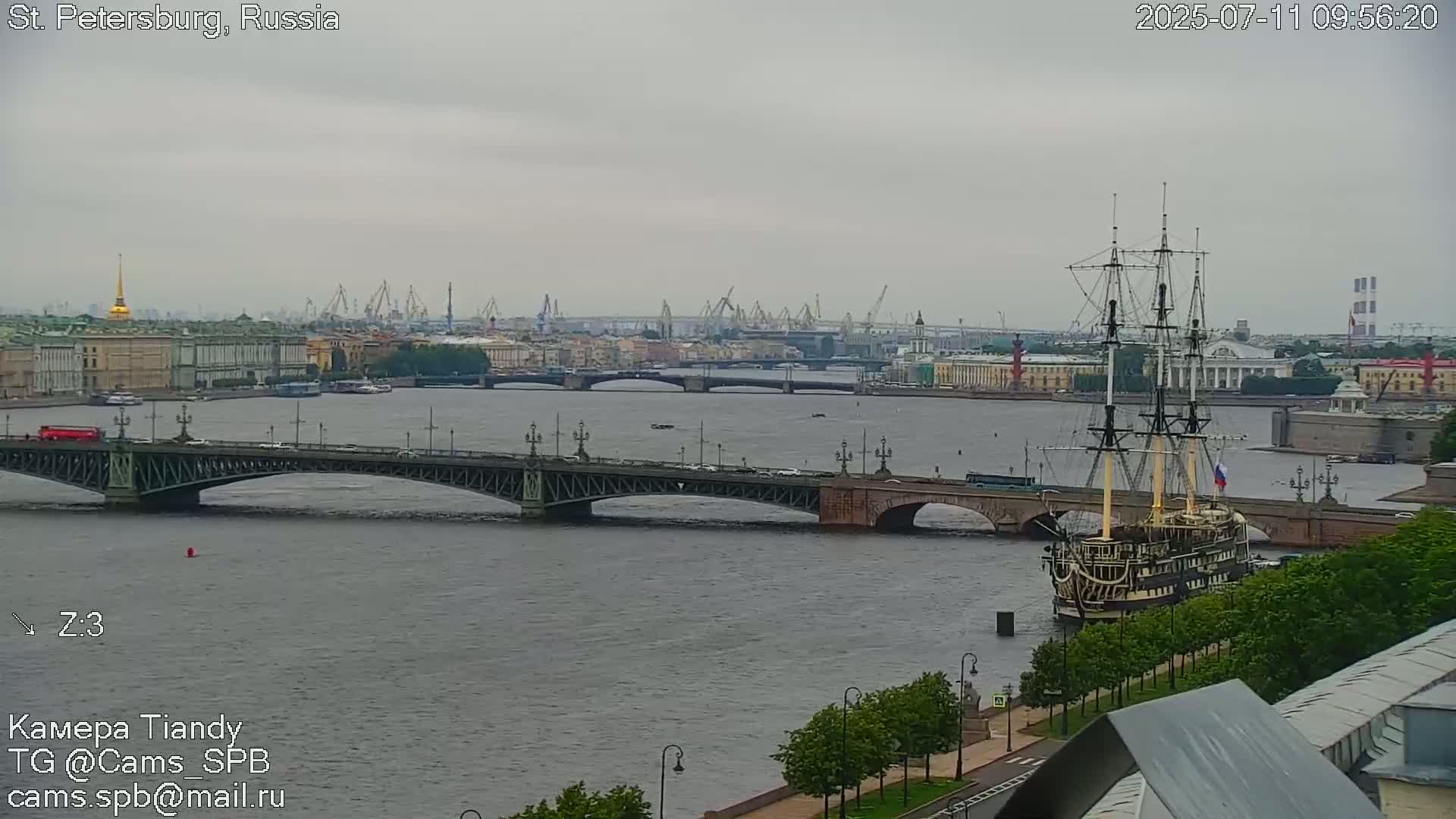 St. Petersburg Trinity Bridge (Troitsky Most) & South St. Petersburg Skyline Live Cam - Posadsky, Petrogradsky, Saint Petersburg, Northwestern (Severo-Zapadnyy), Russia