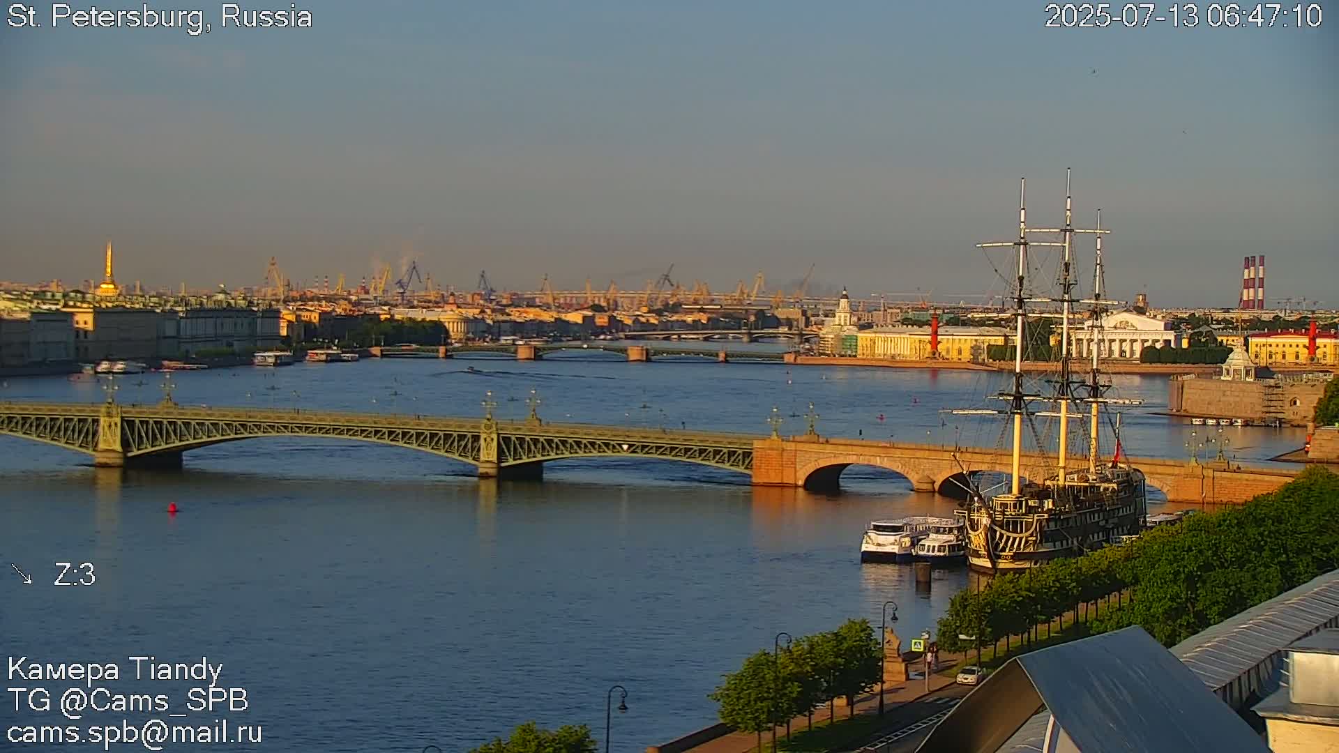 St. Petersburg Trinity Bridge (Troitsky Most) & South St. Petersburg Skyline Live Cam - Posadsky, Petrogradsky, Saint Petersburg, Northwestern (Severo-Zapadnyy), Russia