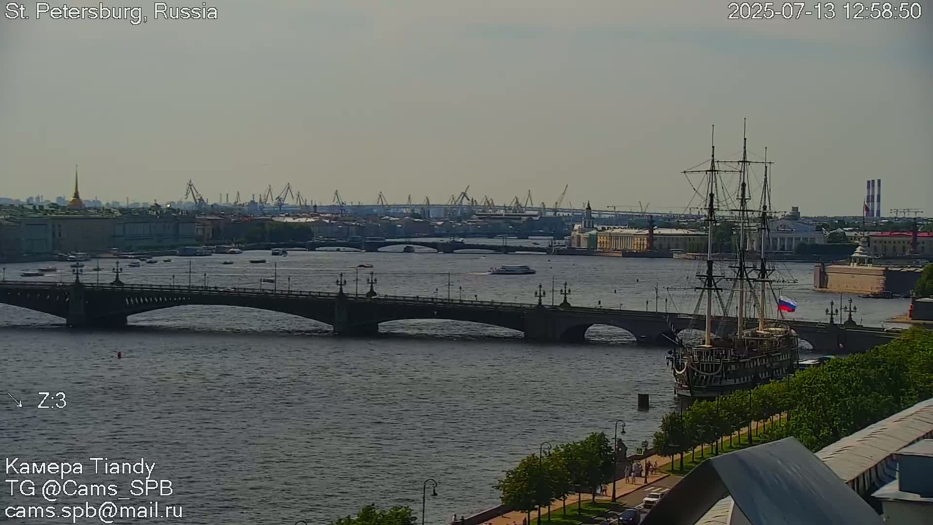 St. Petersburg Trinity Bridge (Troitsky Most) & South St. Petersburg Skyline Live Cam - Posadsky, Petrogradsky, Saint Petersburg, Northwestern (Severo-Zapadnyy), Russia