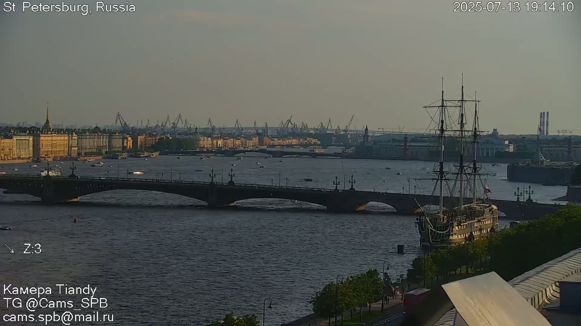 St. Petersburg Trinity Bridge (Troitsky Most) & South St. Petersburg Skyline Live Cam - Posadsky, Petrogradsky, Saint Petersburg, Northwestern (Severo-Zapadnyy), Russia