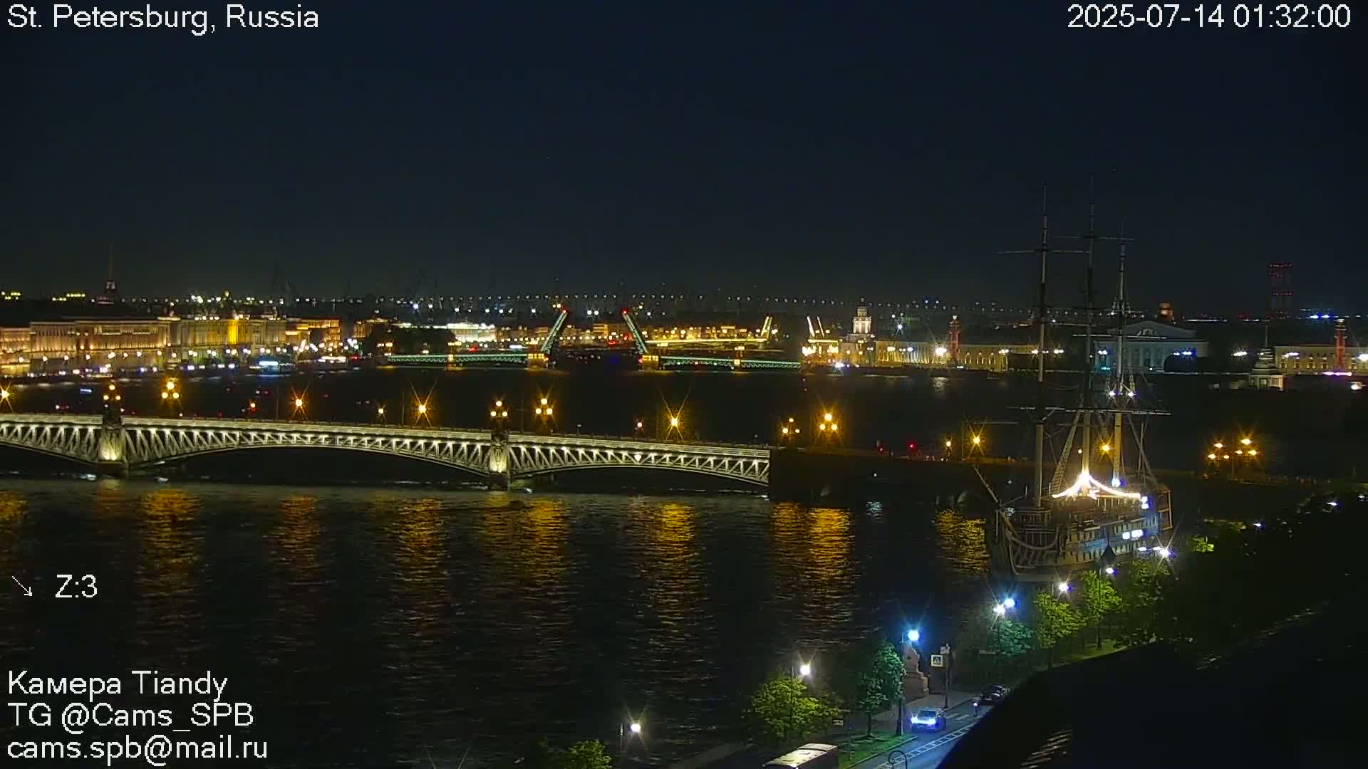 St. Petersburg Trinity Bridge (Troitsky Most) & South St. Petersburg Skyline Live Cam - Posadsky, Petrogradsky, Saint Petersburg, Northwestern (Severo-Zapadnyy), Russia